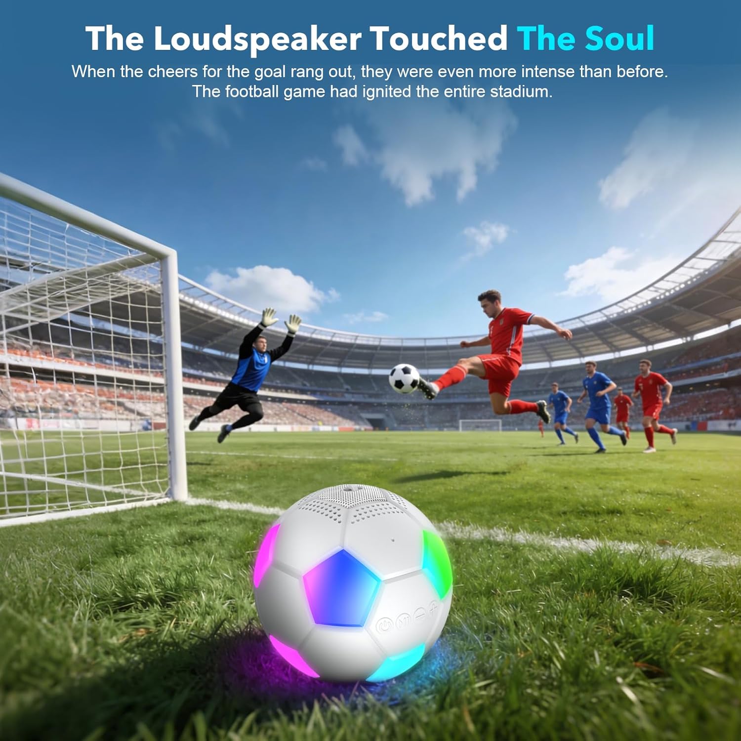 Soccer Ball Shaped Speaker, Portable Wireless Speaker with LED Light, IPX6 Waterproof, 5W Stereo, TWS Pairing, Suitable for Outdoor Travel Speakers for Sports Fans - White