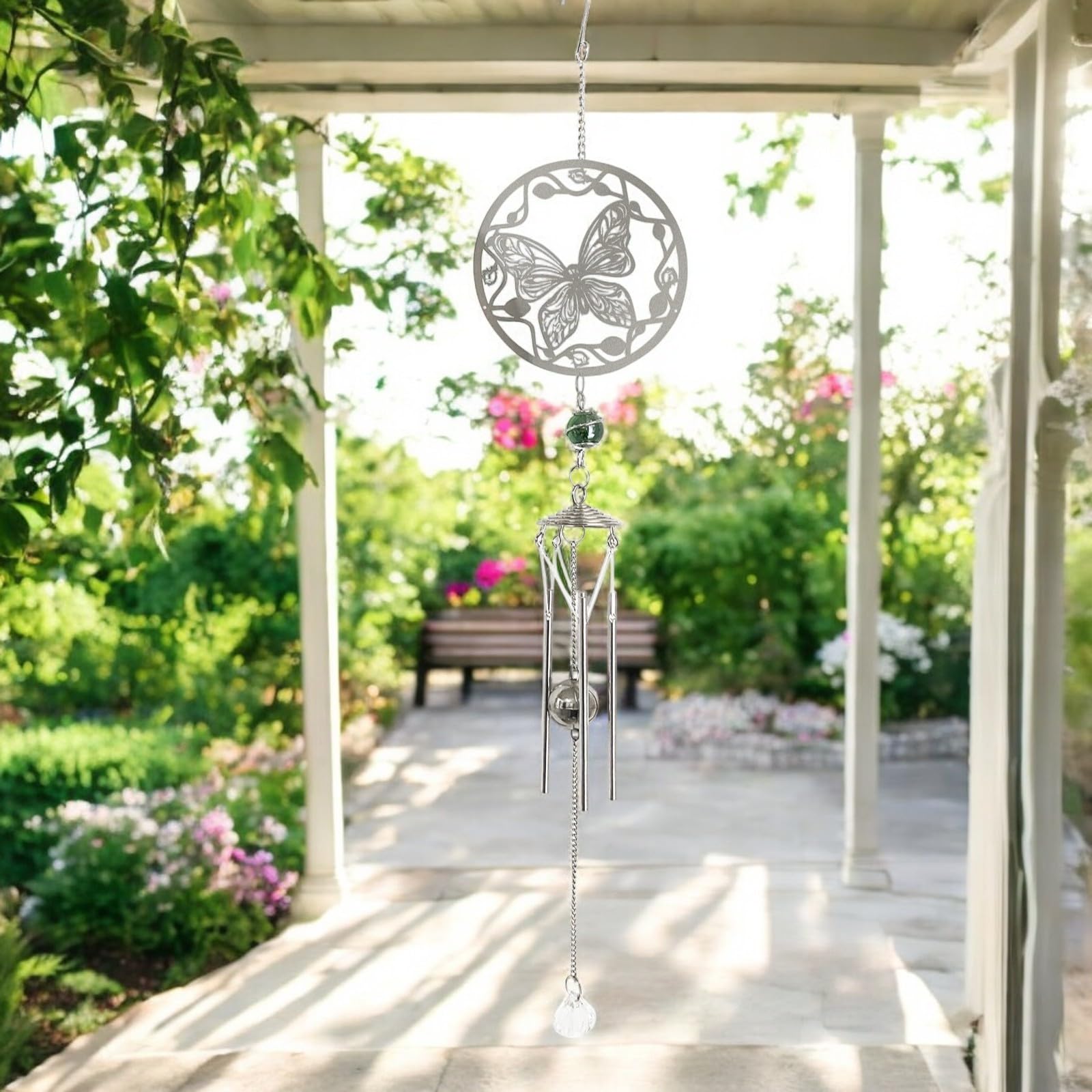 Epsom Door Handle Stainless Steel Hanging Wind Chime Outdoor Garden Decor Soothing Nature-Inspired Metal Chimes for Patio Balcony Yard Multiple Designs (Butterfly)