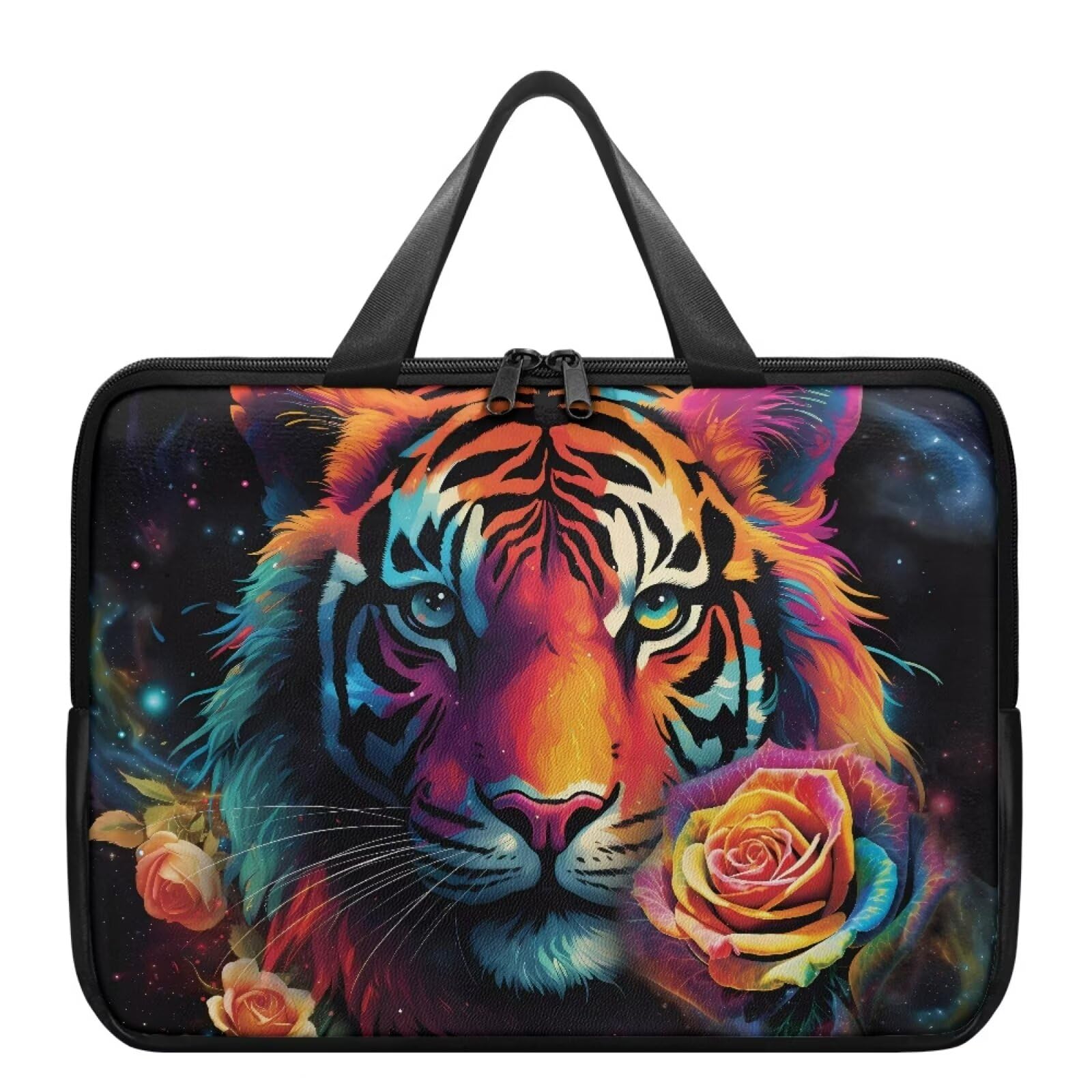 Tiger Flower 17 inch Portable Laptop PU Leather Bag Laptop Case for Women Men Waterproof Laptop Briefcase Carrying Handbag with Top Handle