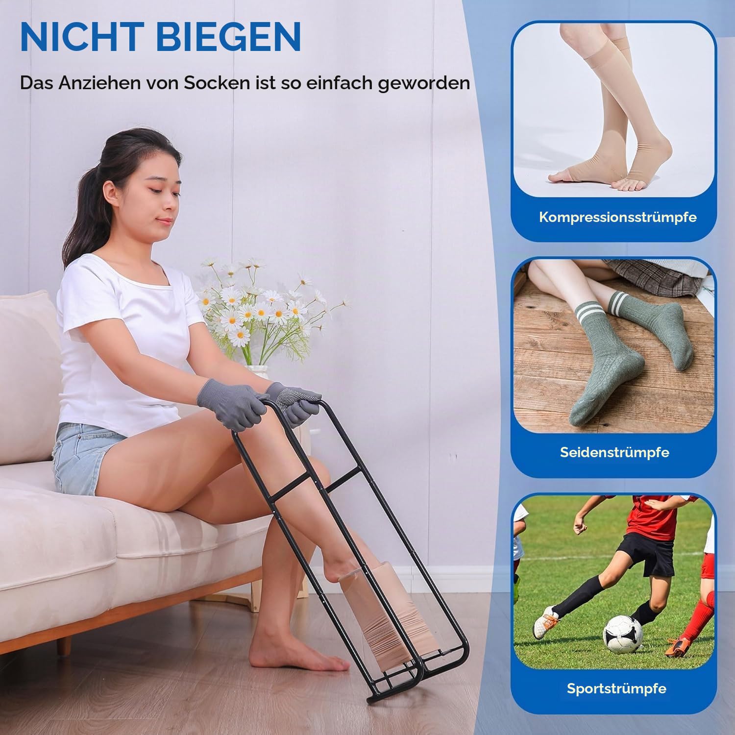 Upgraded Extra-Large Kompressionssocken Hilfsgerät-Sockenhilfe für Kompressionsstrümpfe-Helfer-Gerät zum Anziehen von Strumpfwaren (schwarz)
