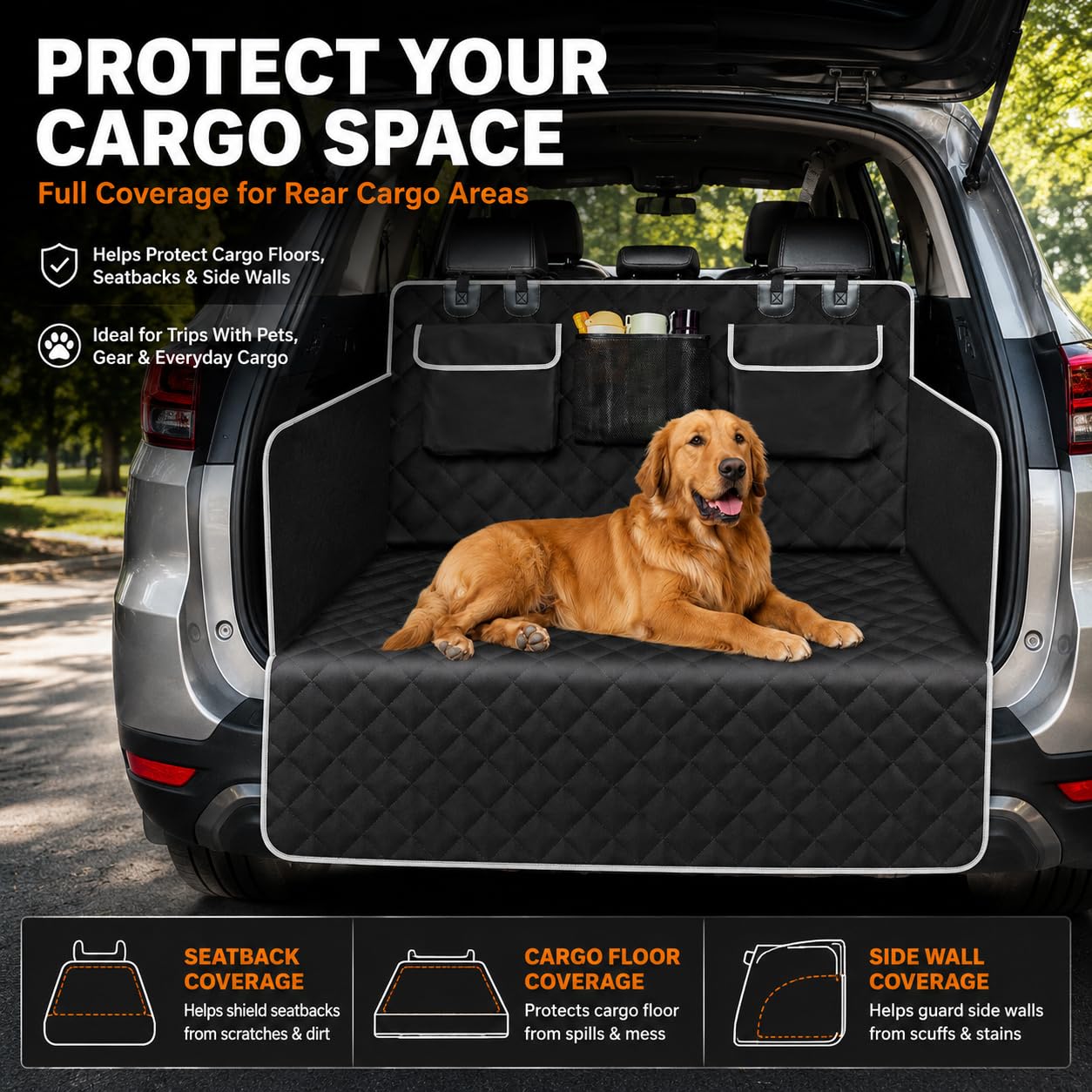 Funda Maletero Coche Perros para Buick Rendezvous 2002-2007, Resistente al Agua y Arañazos, Protector de Maletero con Bolsillos, para Viajes con Mascotas