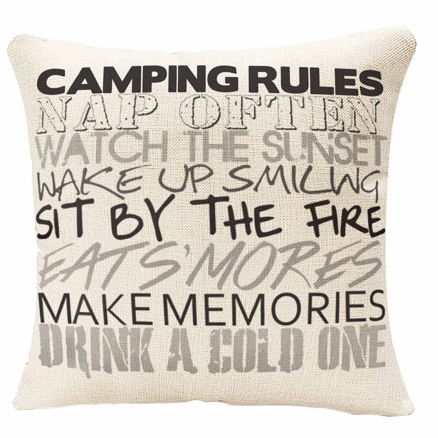 IBILIU Throw Pillow Covers Camping Rules Cushion Pillow Case Home Decor Pillowcase 18x18 Inches