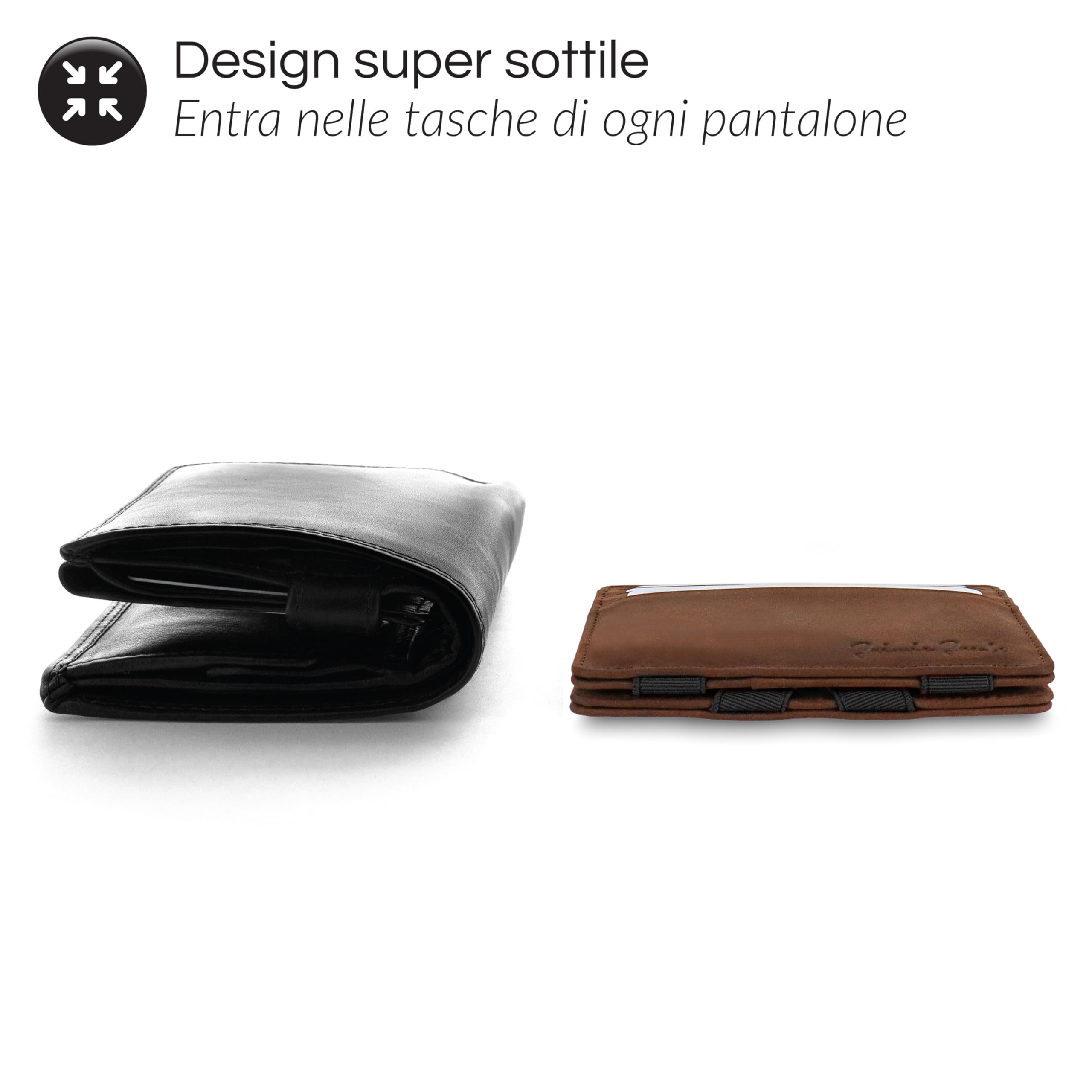 Jaimie Jacobs Portafoglio Magico, Magic Wallet Flap Boy Slim - l'Originale - Protezione RFID, Portafoglio Uomo Piccolo, Porta Carte di Credito, Porta Tessere (Abbronzatura Scuro)