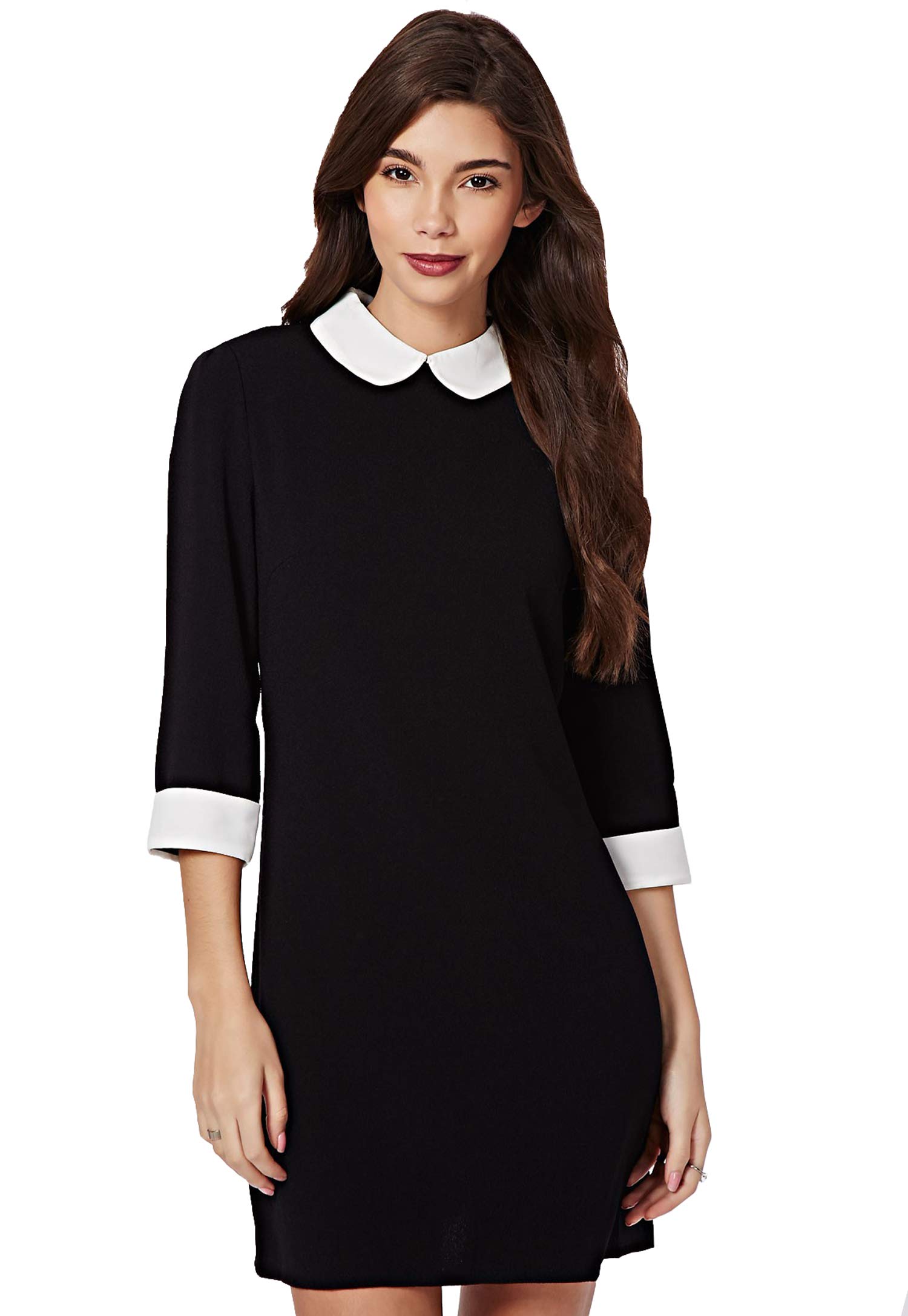 Futura London Womens 3/4* Sleeve Monochrome* Black Skater Casual Block Shift Peter Pan Collar Dress (8)