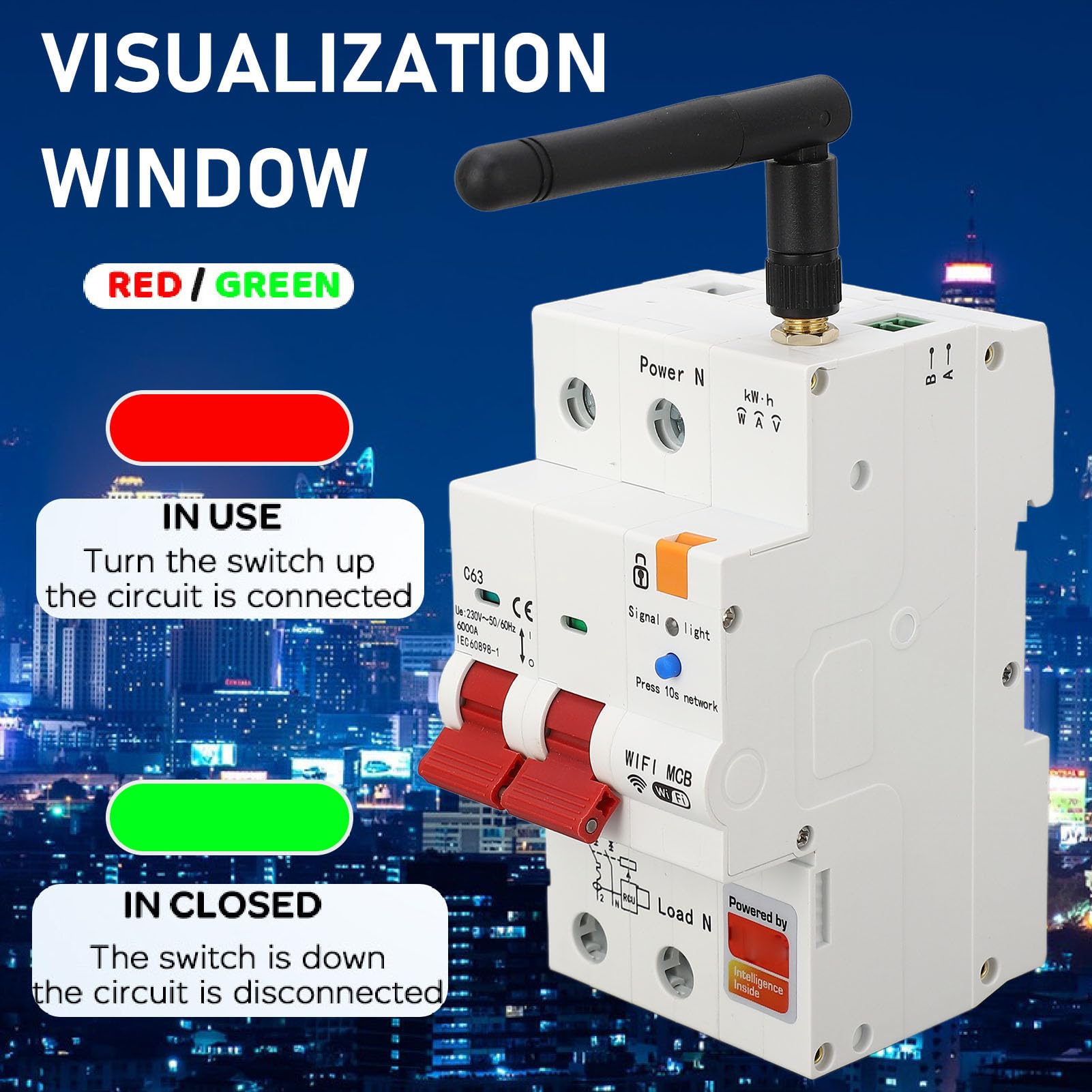 Disyuntor WIFI Disyuntor Inteligente Medición 2P Disyuntor WiFi AC230V 50/60HZ 63A