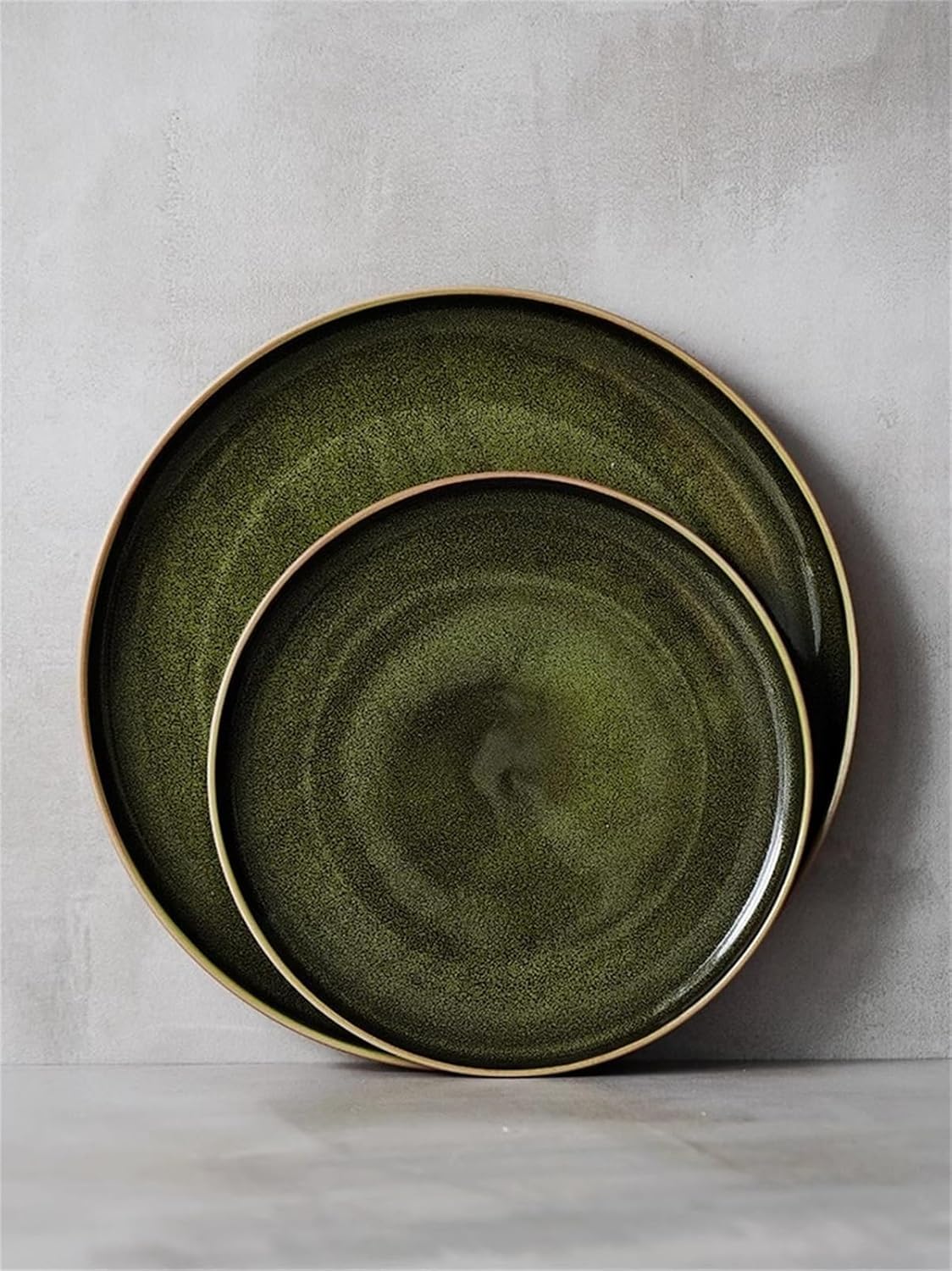 Platos de comedor de porcelana, plato redondo poco profundo para uso doméstico y comercial, plato de cena esmaltado verde de 10.5 pulgadas, ideal para carne y más