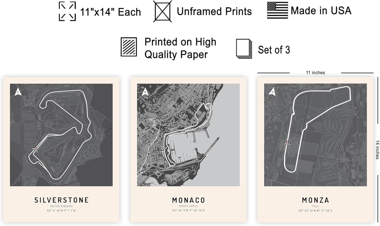 Poster Master 3-Piece Race Track Poster - Car Racing Print - Monaco Art - Silverstone Art - Monza Art - Sports Art - Race Circuit Art - Great Office or Garage Wall Decor - 11x14 UNFRAMED Wall Art - Image 2