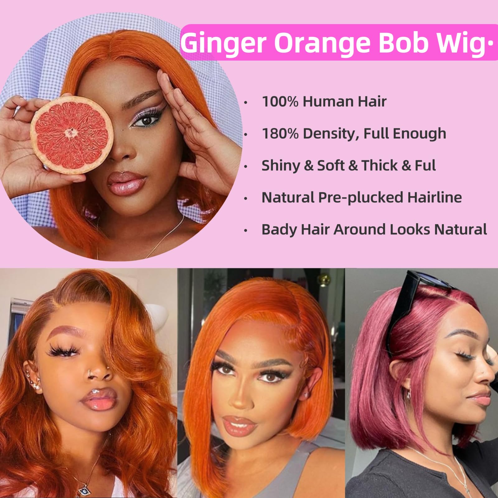 Amazon.com : 10 Inch Ginger Orange Bob Lace Front Wigs Human 