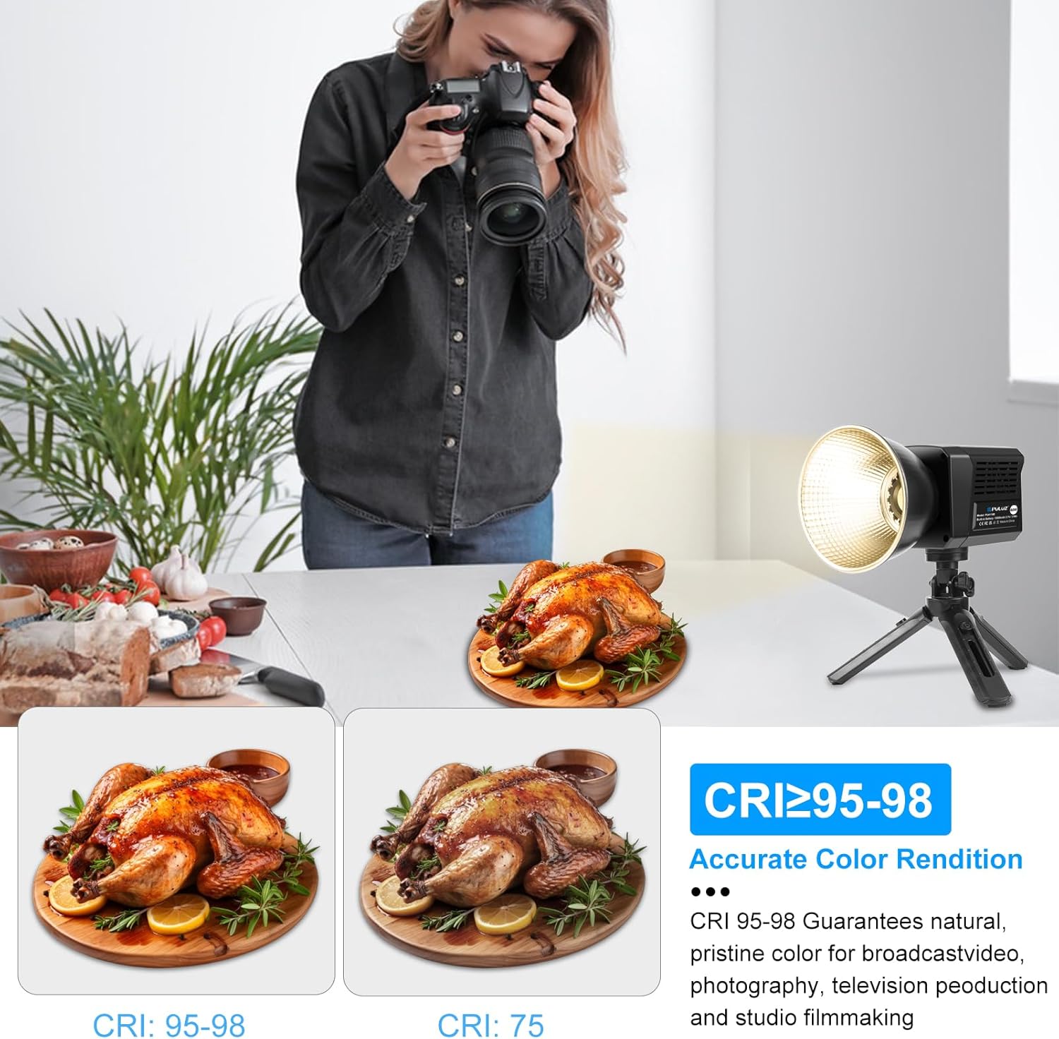 PULUZ Portable Video Light, COB Fill Light with 2500-6500K Adjustable Color Temperature, 8 Creative Lighting Effects, Perfect for Photography Studio, Outdoor Shooting and Live Streaming