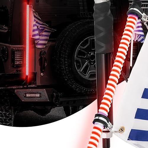 Miniatura 17 de 4 pies LED Látigo Luces Rojas Impermeables con Asta de Bandera y Bandera para Seguridad para Can-Am Maverick X3 Sand Dune Buggy UTV ATV 2020 Polaris
