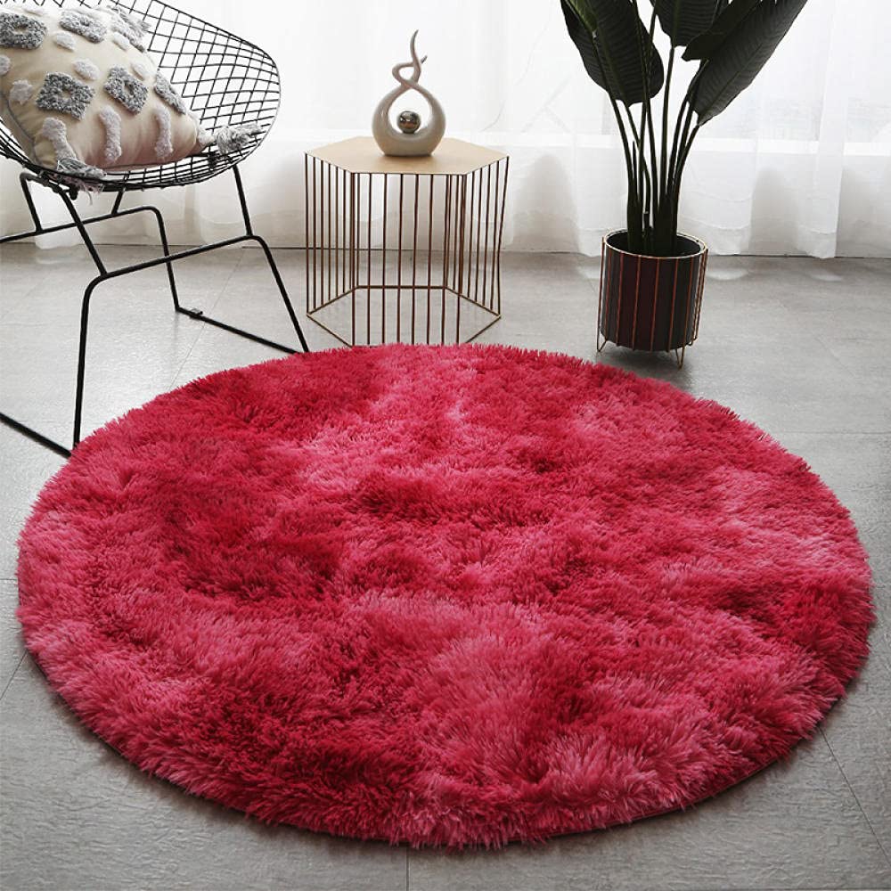 Tapis rond doux de 180cm rouge moelleux pour chambre et salon moderne