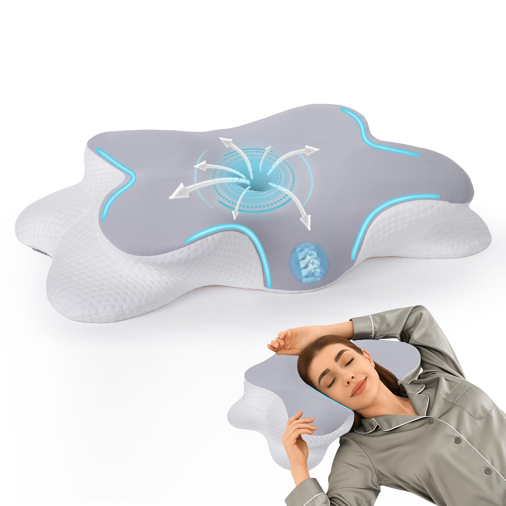 Cuscino Cervicale Memory Foam QurMance – 2 In 1 Ortopedico Ergonomico Per Collo E Spalle, Postura Corretta