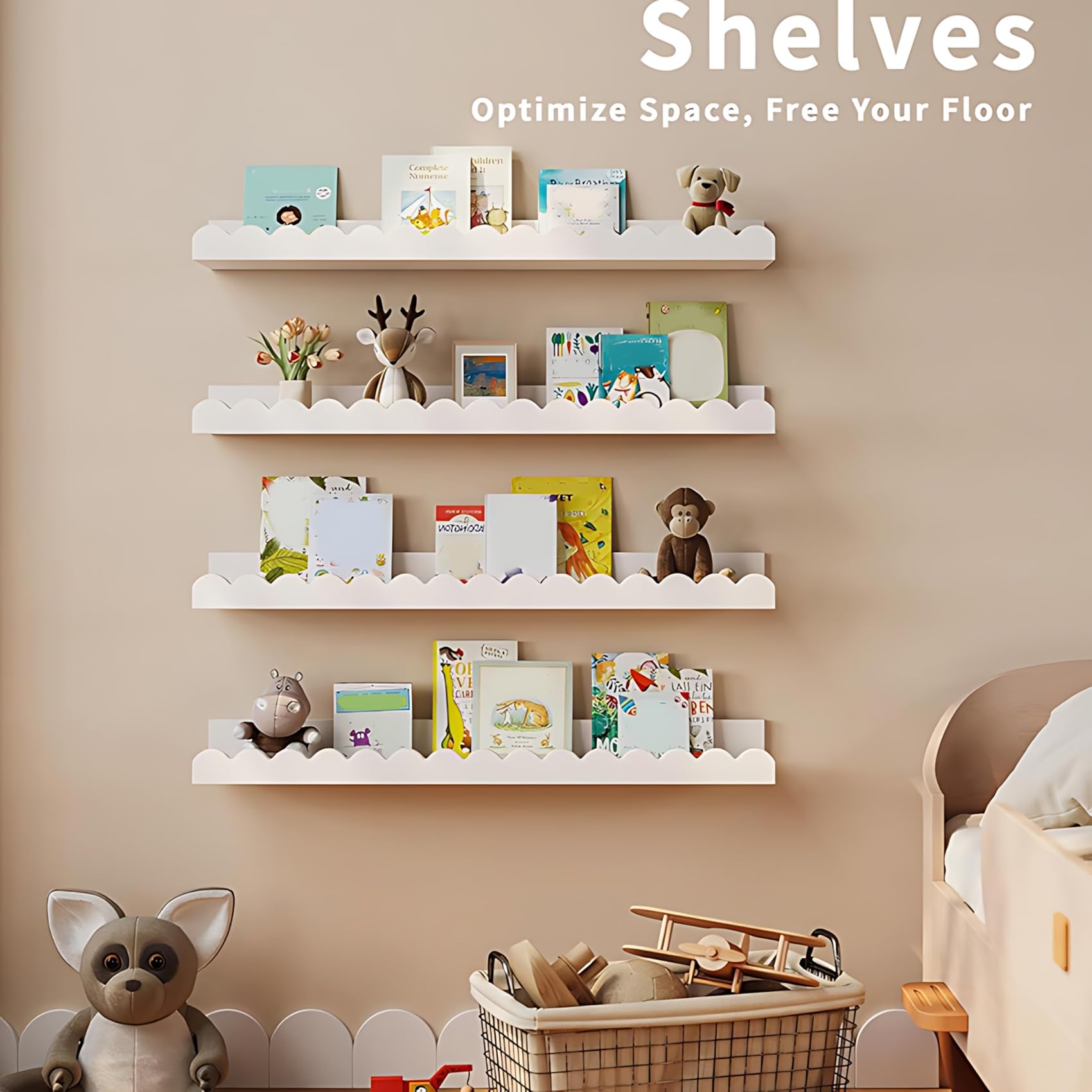 Osmond Estantes Festoneados (4 Unidades), Color, 15,6 Pulgadas, Flotantes, para Habitación Infantil, Decoración de Pared.