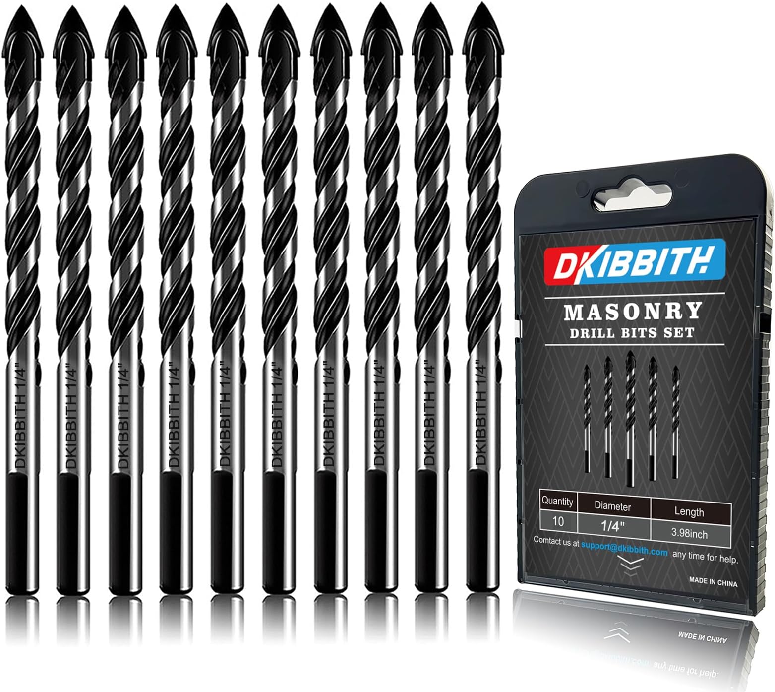 10-Piece 1/4" Masonry Drill Bits for Tile Glass Ceramic Wall Brick Stone Soft-Metal Wood, 1/4 Inch Concrete Drill Bits Cement Drill Bit Set, 3-Flat Shank, YG8 Carbide Tungsten Steel Alloy Tip 6mm