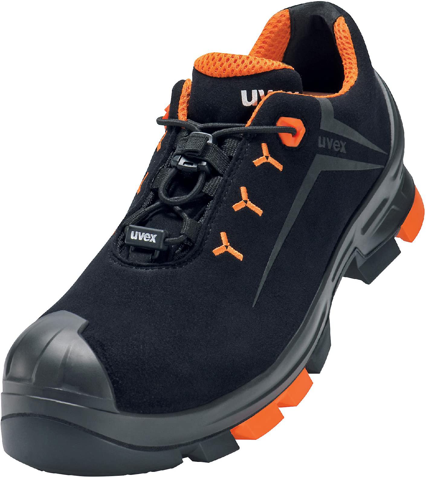 Uvex 2 Halbschuh, Sicherheitsschuhe S3 SRC, Arbeitsschuhe für Damen & Herren, Schwarz/Orange, Weite 10/Schmal