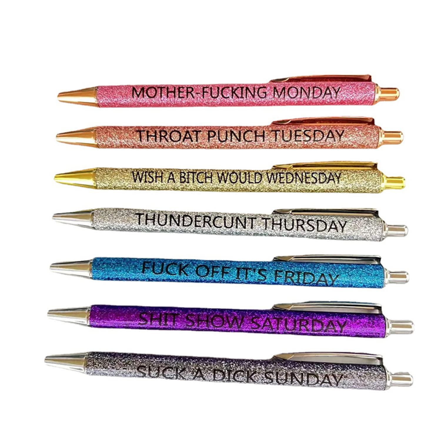ArtsPavilion 7 Pcs Funny Seven Days of The Week Pen Describing Mentality, Fun Ballpoint Pens Daily Pen Set, Week Dirty Cuss Word Pens
