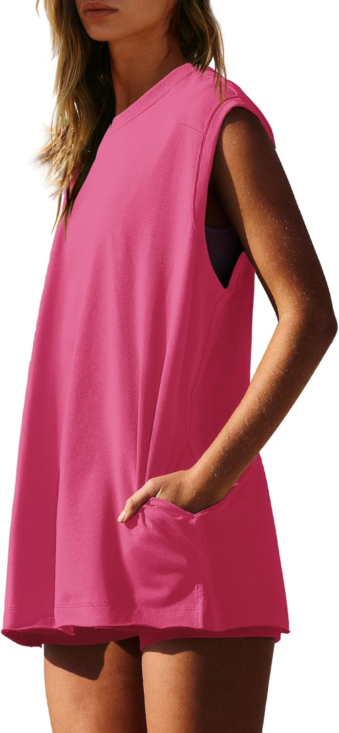 Nirovien Women 2 Piece Outfits Workout Sets Summer Matching Lounge Set Tunic Tops and Biker Short Sets - Image 2