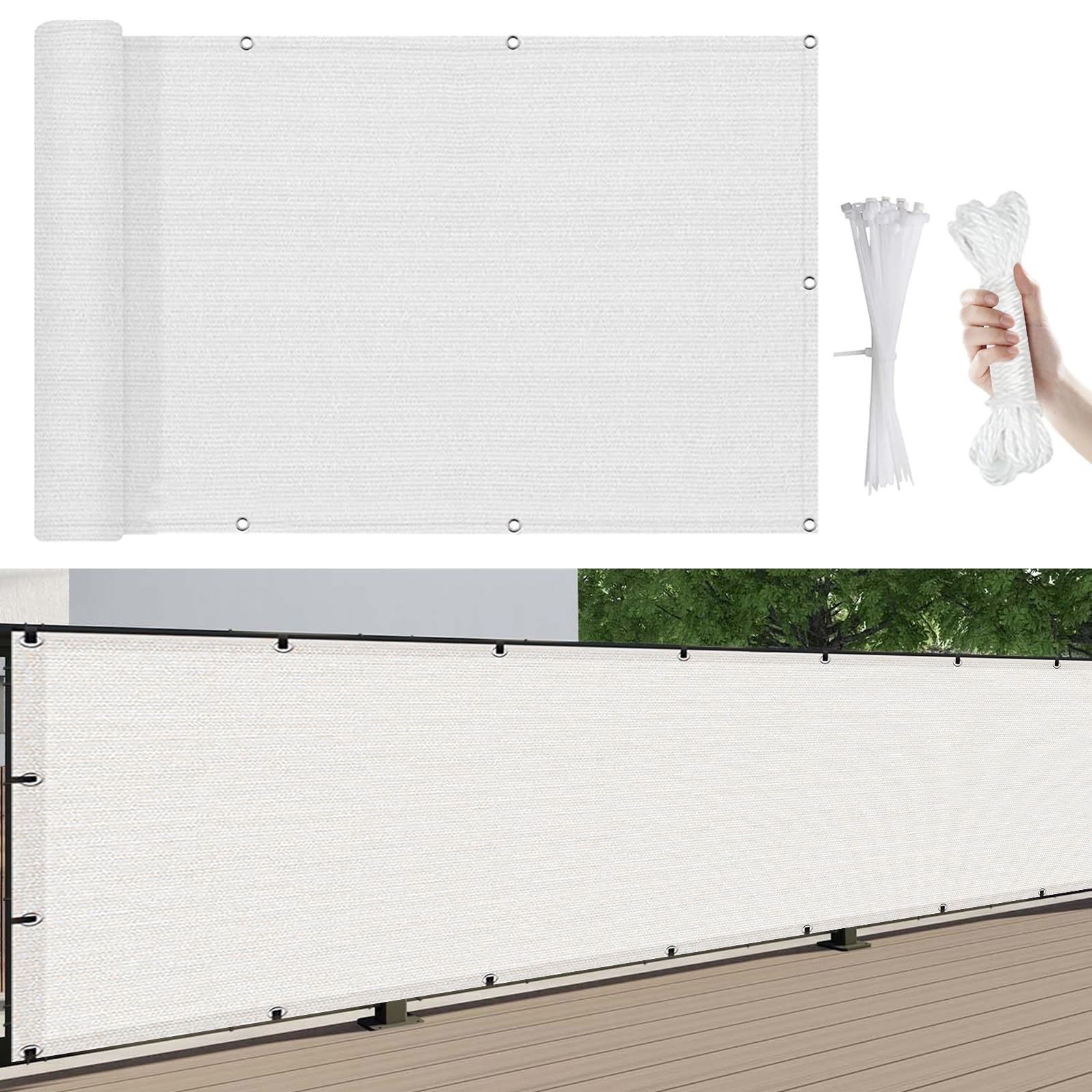 Balcony Screen Garden Fence Privacy 150 x 195 cm HDPE UV Protection Very Durable, Rivacy Fence Screening in Hdpe,Garden Fence Screening, for Outdoor Balcony Garden, White