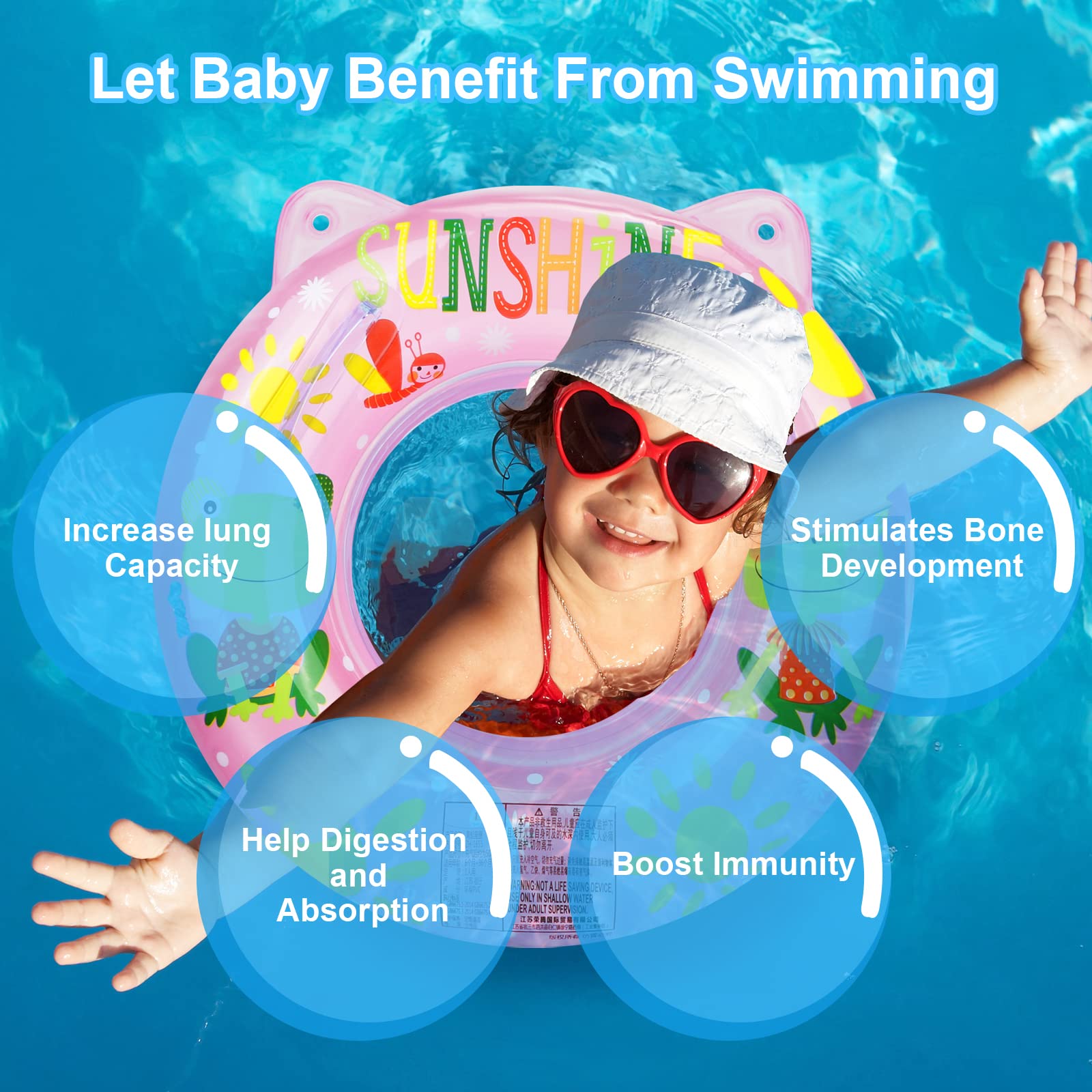 Anello di Nuoto del Fumetto, Salvagente Neonato Galleggiante Gonfiabile del Bambino Dell'anello di Nuoto del Bambino Baby Float Salvagente con Seggiolino and Gonfiatore Bambini Piscina Giocattolo,Rosa