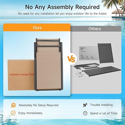 Miniatura 4 de ONBRILL Tumbona de aluminio para exteriores, plegable y sin montaje, con respaldo ajustable de 5 posiciones, sillas de descanso para patio, piscina,