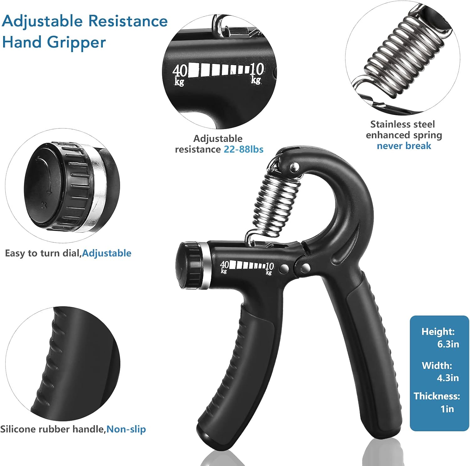 Hand Grip Strengthener - Grip Strength Trainer with Adjustable Hand Gripper, Upgraded Finger Stretcher, Grip Ring (3.5 In) and Stress Relief Ball - Hand Exerciser for Athletes, Rehab, Therapy & Guitar : Sports & Outdoors