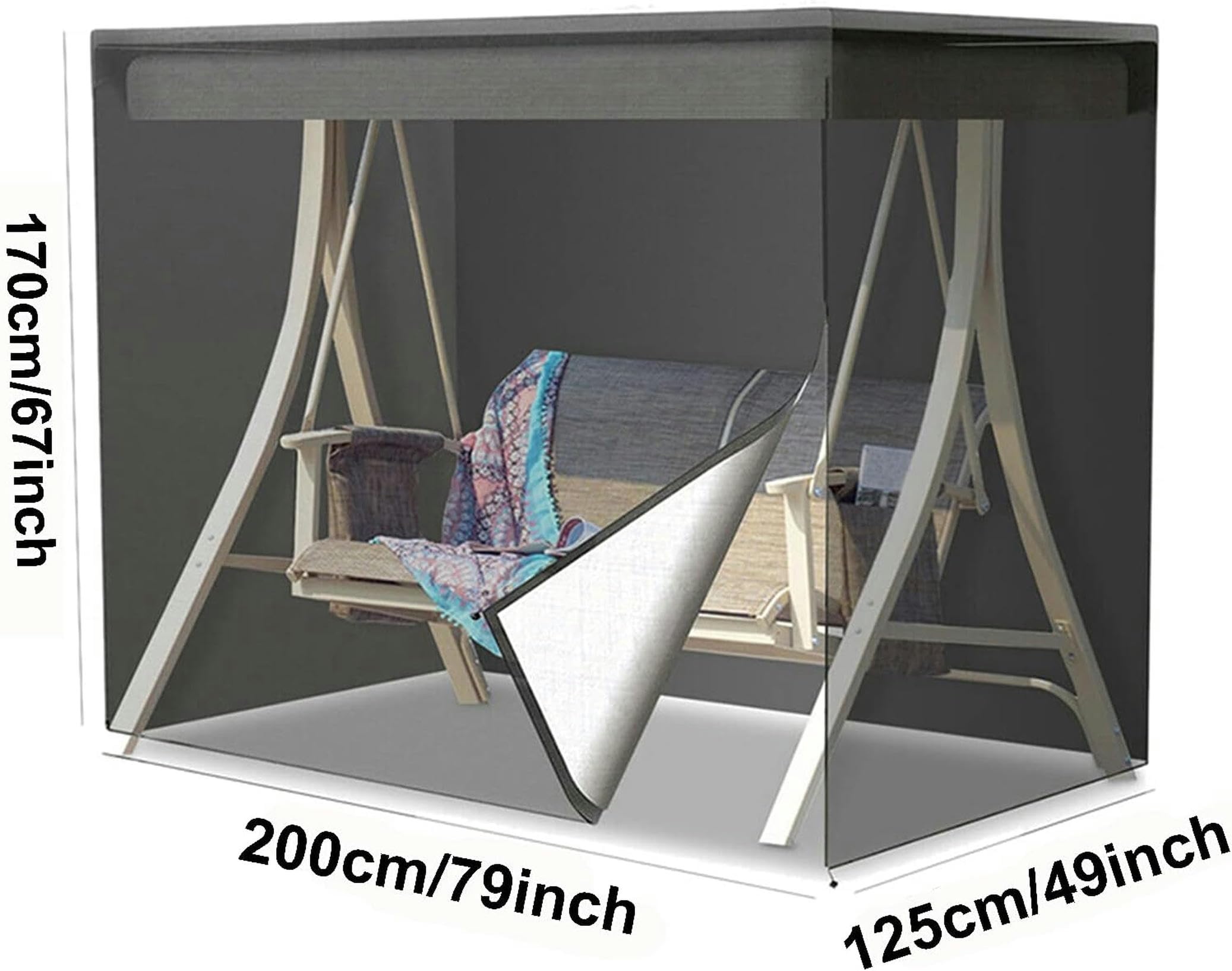 Hollywoodschaukel Abdeckung 3 Sitzer Gartenschaukel,Terrassenschaukel-Abdeckung Wasserdicht Schutzhülle Abdeckhülle für Hollywoodschaukel, mit 2 Reißverschlüssen,200x125x170cm/79x49x67inch-1