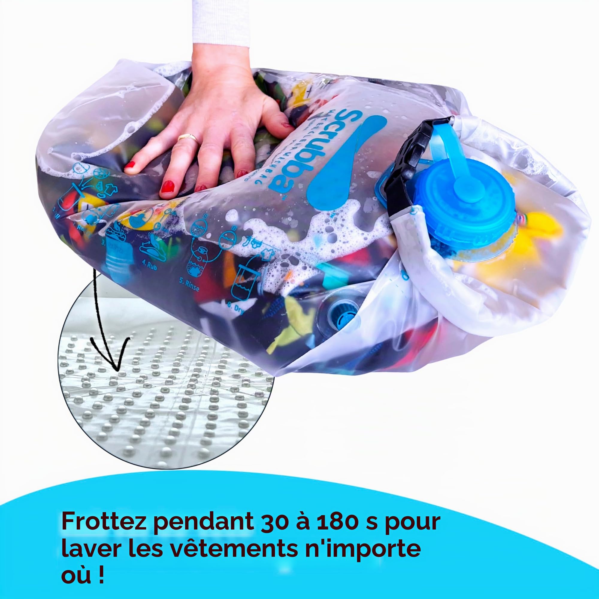 Scrubba WATERCLEAR Sac de Lavage Portable – Machine à laver manuelle légère avec grande ouverture pour rinçage facile – Idéal pour camping, hôtels, lessive & bébés – 195g