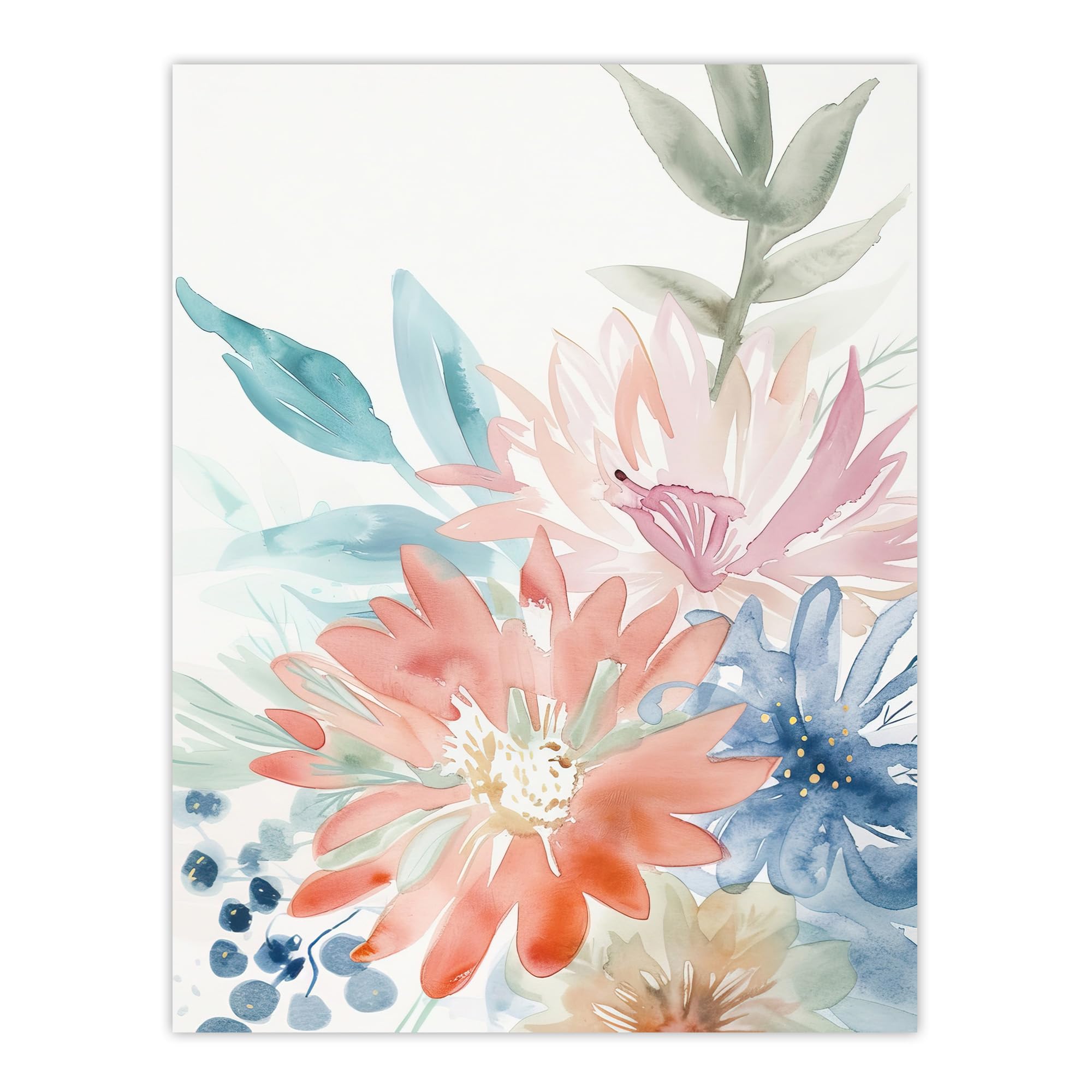 Artery8 Multi Watercolour Aster Flower Bouquet Boho Pastels Wall Art Print Extra