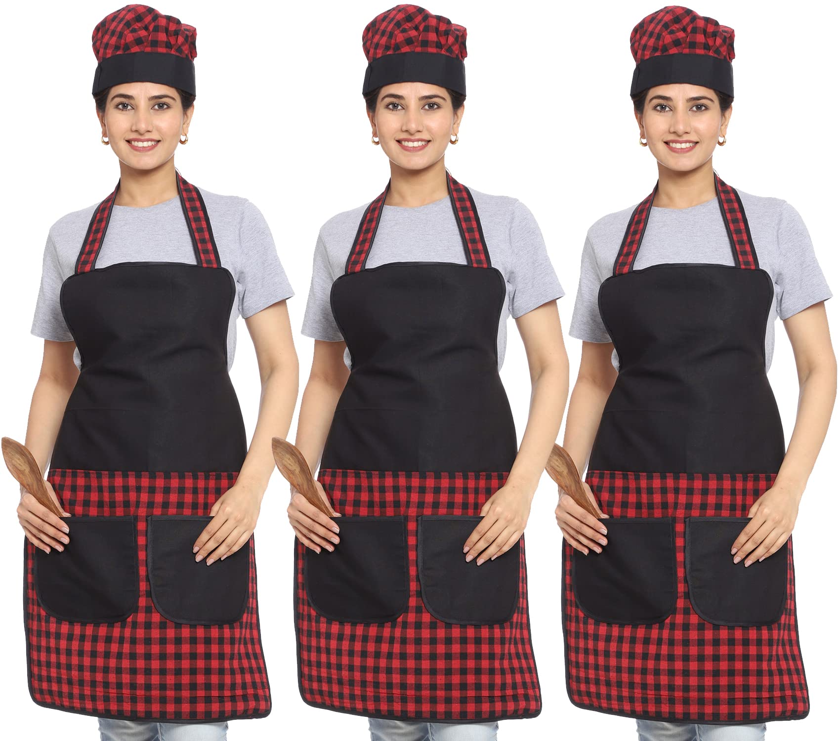 JMi Double Pocket Designer Polyester Fabric Waterproof Apron With Matching Chef Cap for Men And Women.