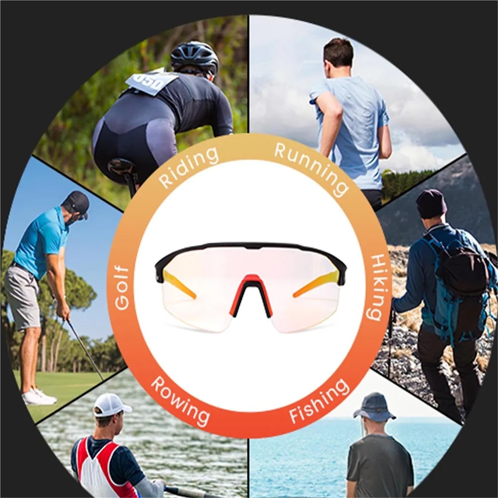 Gafas de Ciclismo Gafas Ciclismo | Correr Senderismo Pesca Deportes Gafas de sol Lente fotocromática Protección UV400 Marco TR90 Ligero