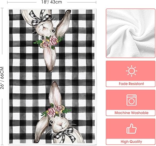 Miniatura 6 de Artoid Mode Juego de 4 toallas de cocina con diseño de huevos de conejo a cuadros de búfalo, 18 x 26 pulgadas, decoración de temporada, juego de 4