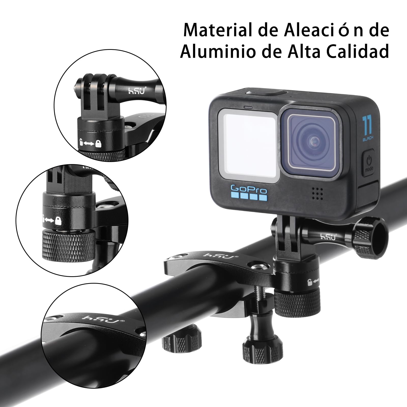 HSU Soporte de Manillar para GoPro, 360 ° Rotación de Monturas de Cámarad de Acción la Motocicleta y Bicicleta Accesorios (Negro)