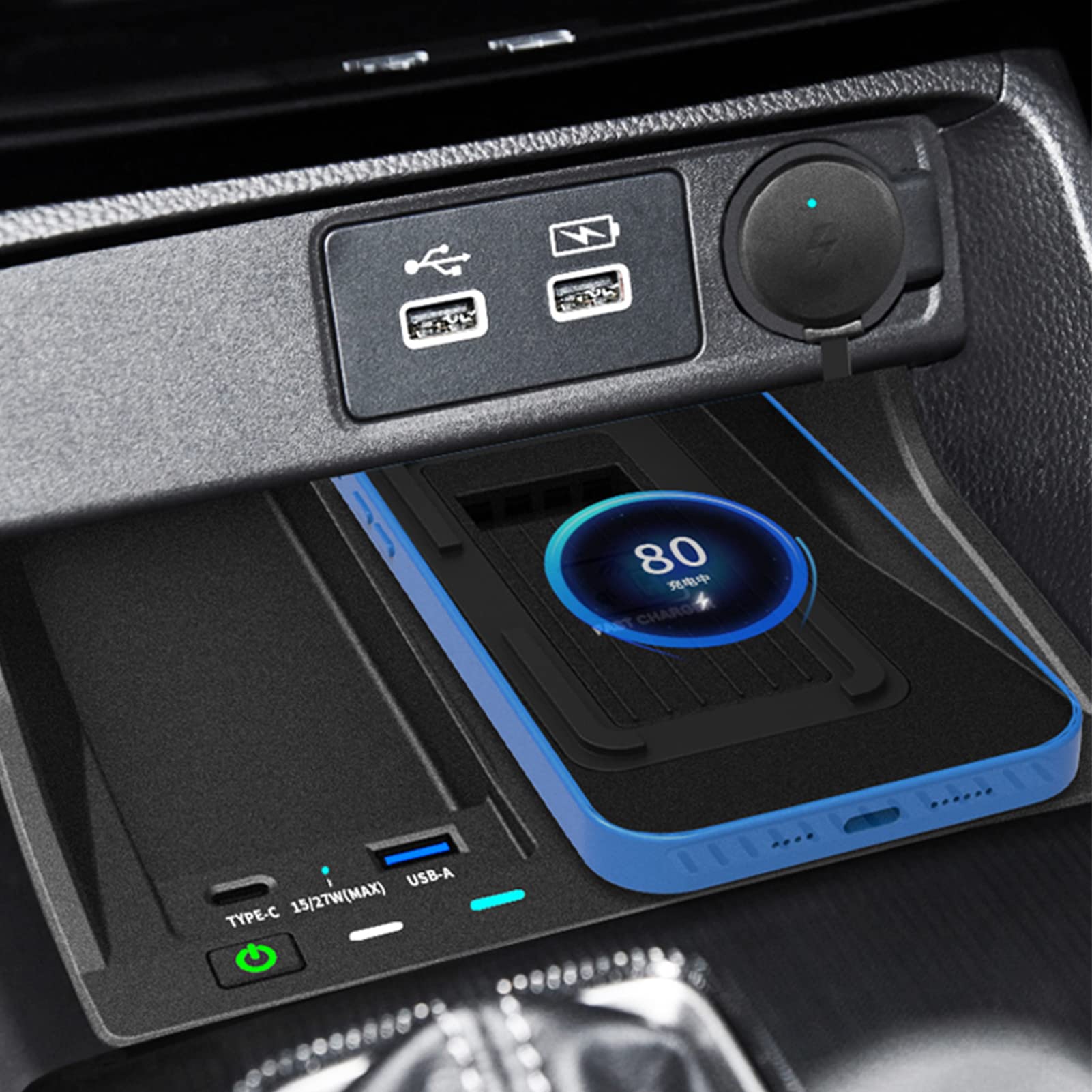 Bezprzewodowa ładowarka samochodowa kompatybilna z Honda Civic Hatchback Si Coupe typ R 2022 panel organizera konsoli środkowej, 15 W Qi szybkie ładowanie