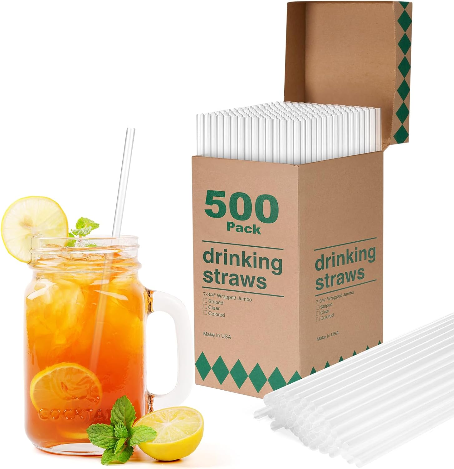 500 PCS Clear Plastic Straws Disposable – 7.75" Long x 0.24" Wide – Unwrapped Drinking Straws Plastic for Restaurants, Parties, Home