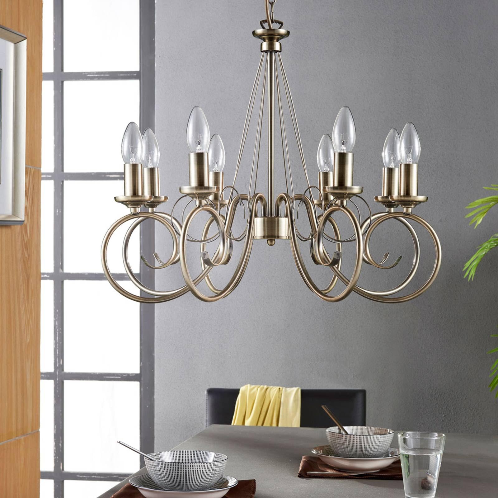 Lustre 'Lumiel' à Intensité Variable (Traditionnel) En Bronze En Textile E. A. Pour Salon