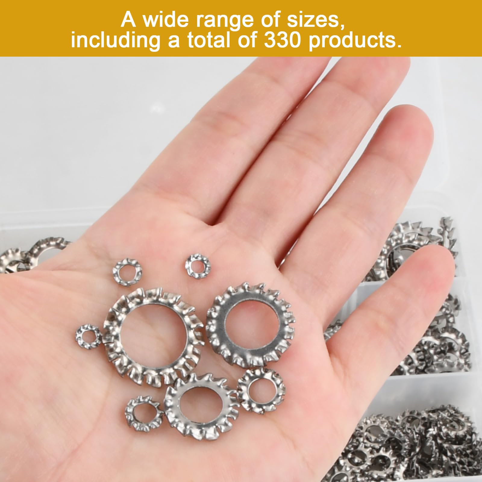 555 Pezzi Rondelle di Sicurezza Dentate Esterne in Acciaio Inox 304 – Rondelle Anti-Vibrazione, Bloccaggio Denti a Stella Assortimento Kit Assortito 8 Misure per Fai Te, Automotive ed Edilizia