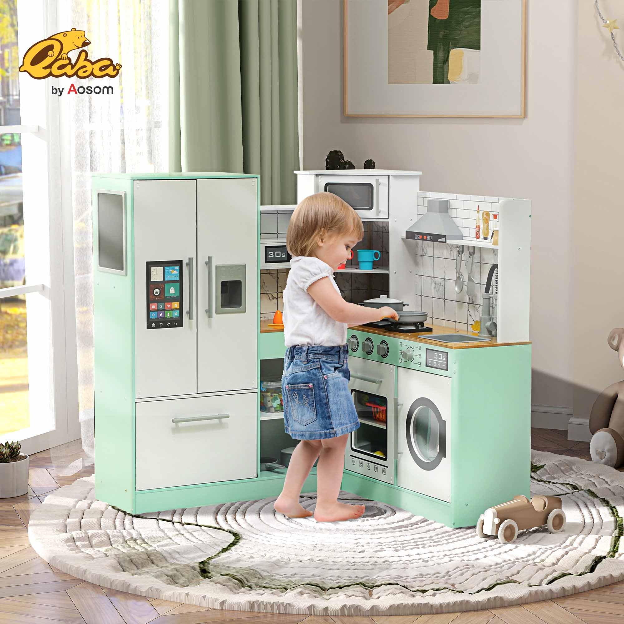 Amazon.com: Qaba Corner Pretend Play Kitchen, Kids Toy Kitchen