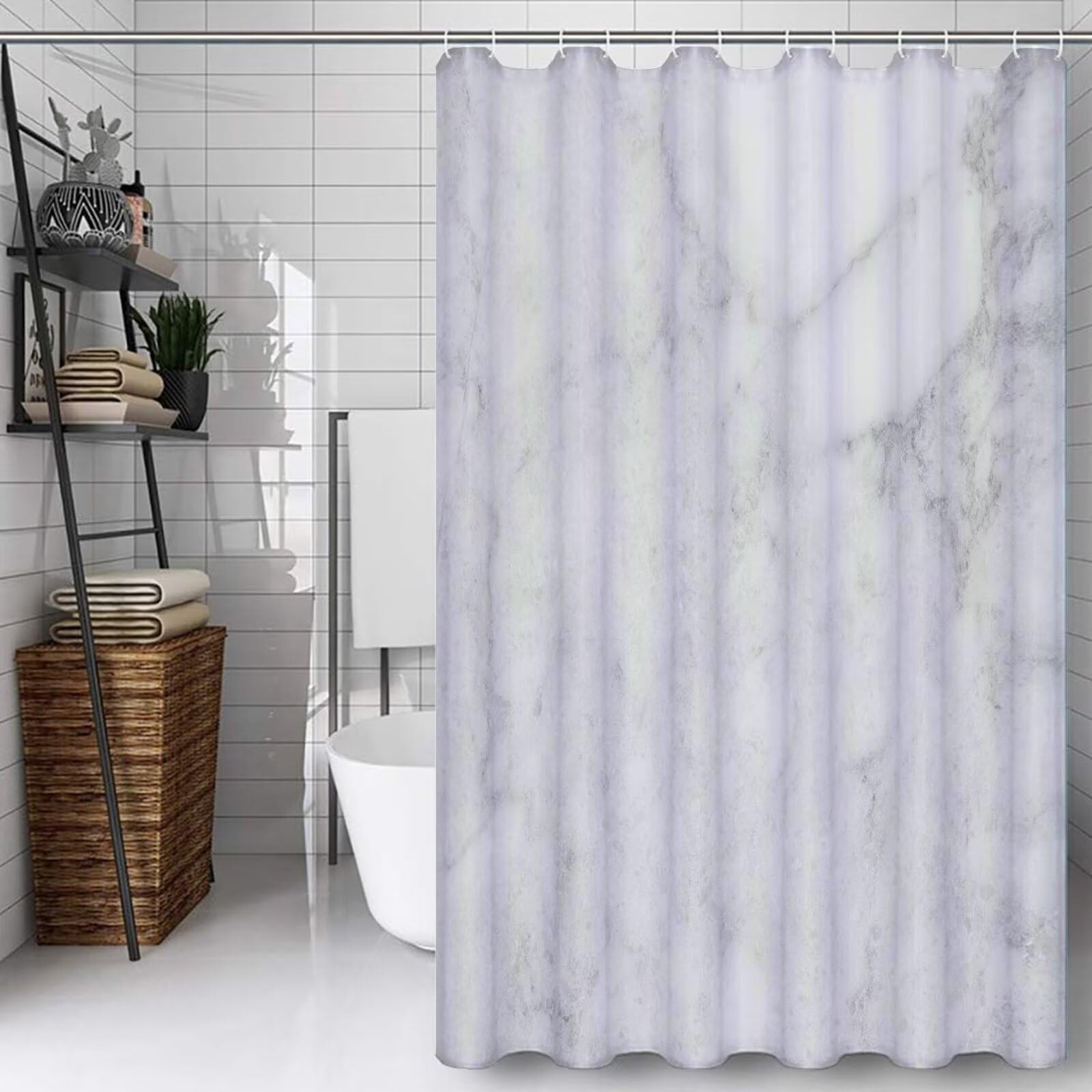 Gris Rideau Douche 180x210cm Rideau de Douche Texture Shower Curtain – Impression Polyester Tissu – avec 12 Crochets – Tissu Lavable en Machine – Imperméable – pour Salle de Bain – Hôtel D#372