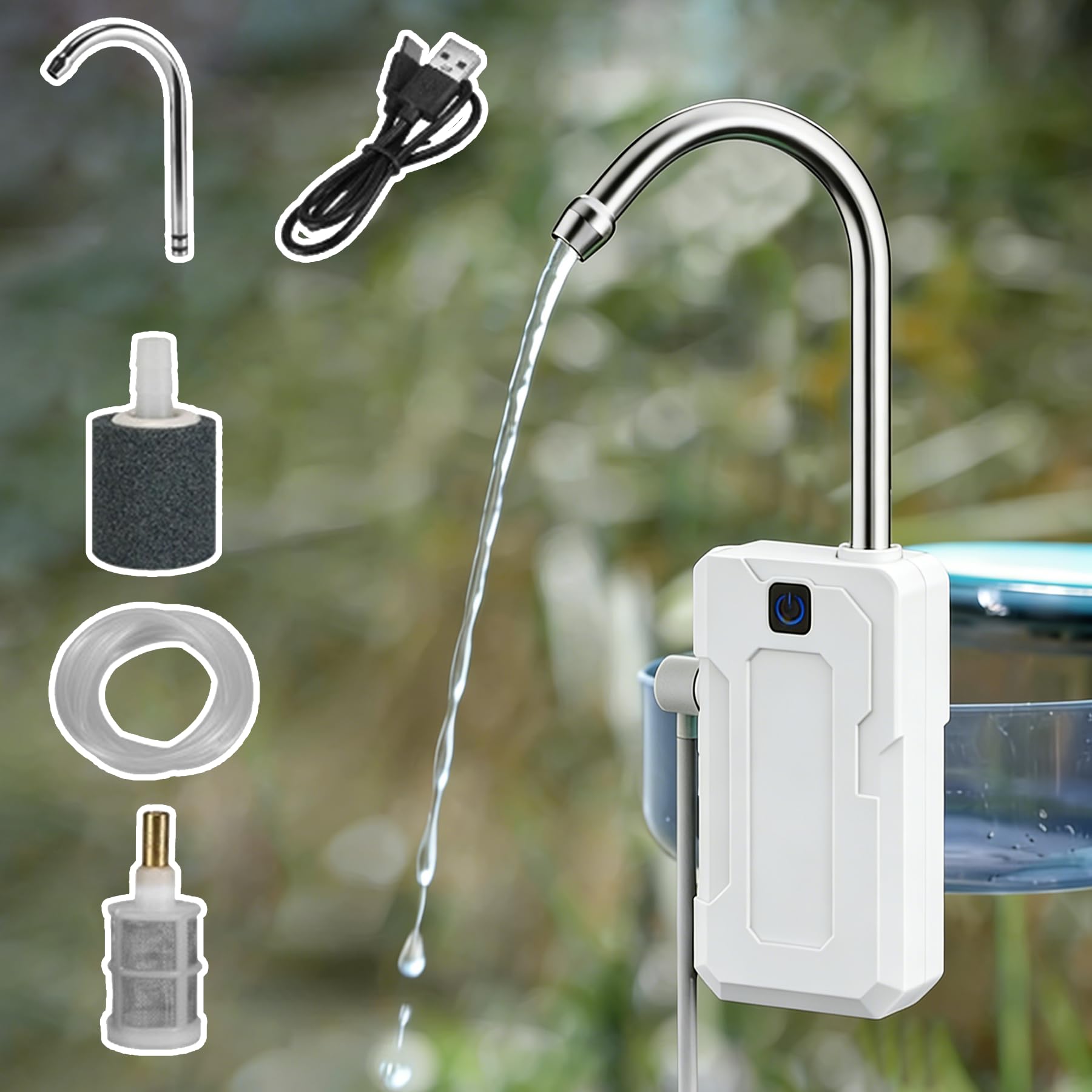 アウトドアポンプ 充電式 ウォーターポンプ エアーポンプ 給水ポンプ LEDライト付き センサー感知スイッチ付き 電動式 一体化 新型 簡易式水栓 (ホワイト, 人体センシング)