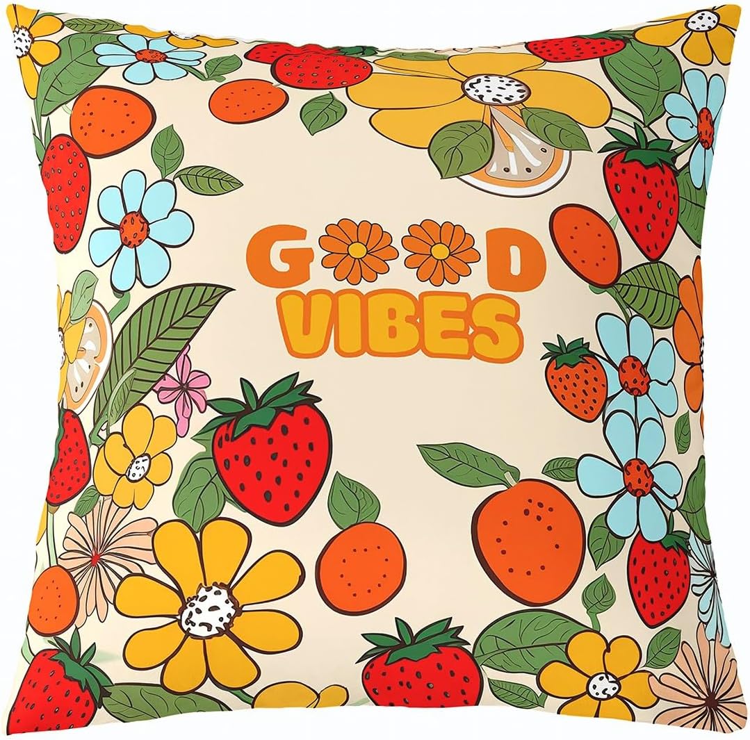 1960's 1970's Square Pillow Cases for Adult,Disco Hippie Indie Flower Throw Pillow Covers 20x20 set of 4,Colorful Summer Floral Cushion Cases,Hawaii Groovy Garden Floral Pillow Covers Bedroom Decor