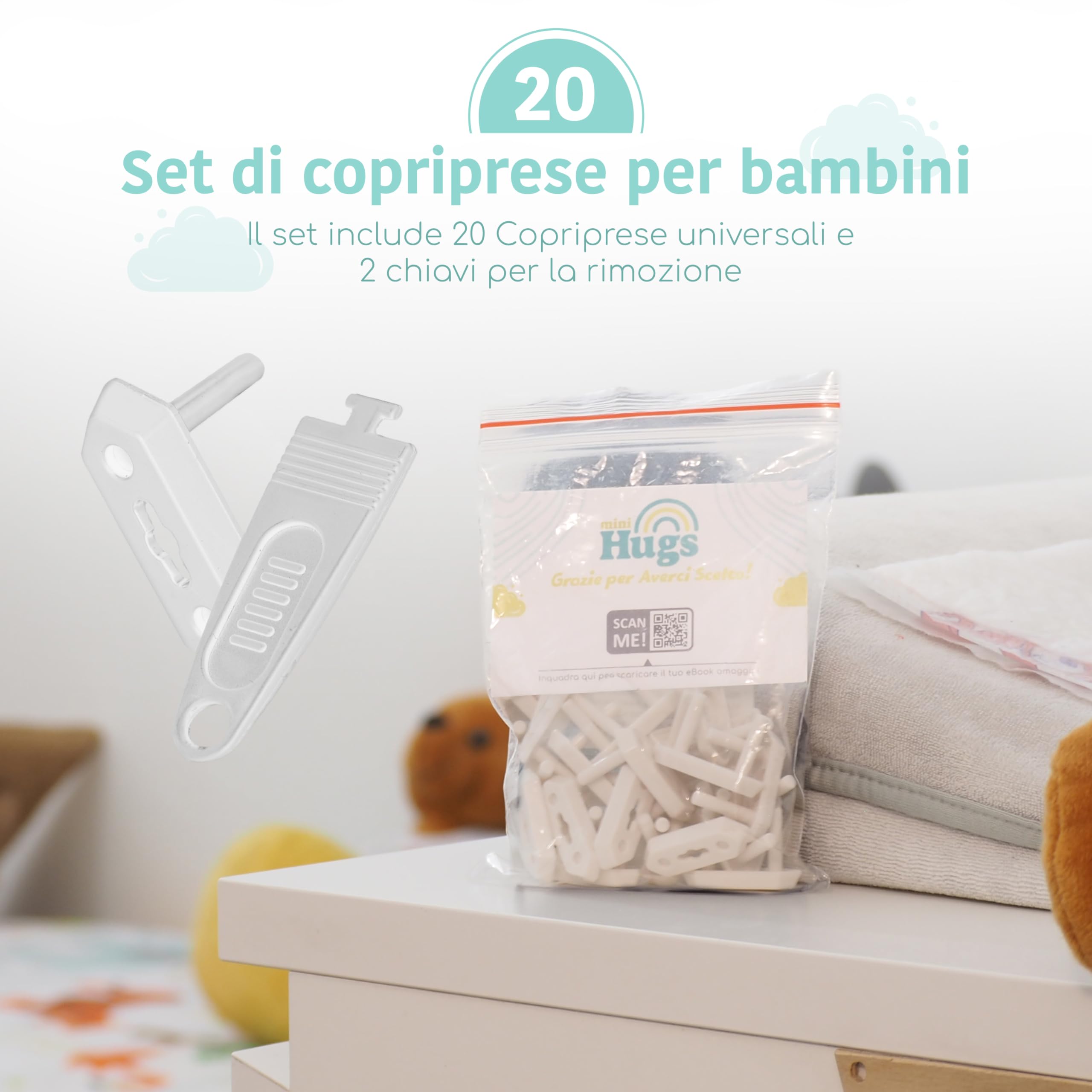 Set 20 Copriprese per Bambini Universali + 2 Chiavi