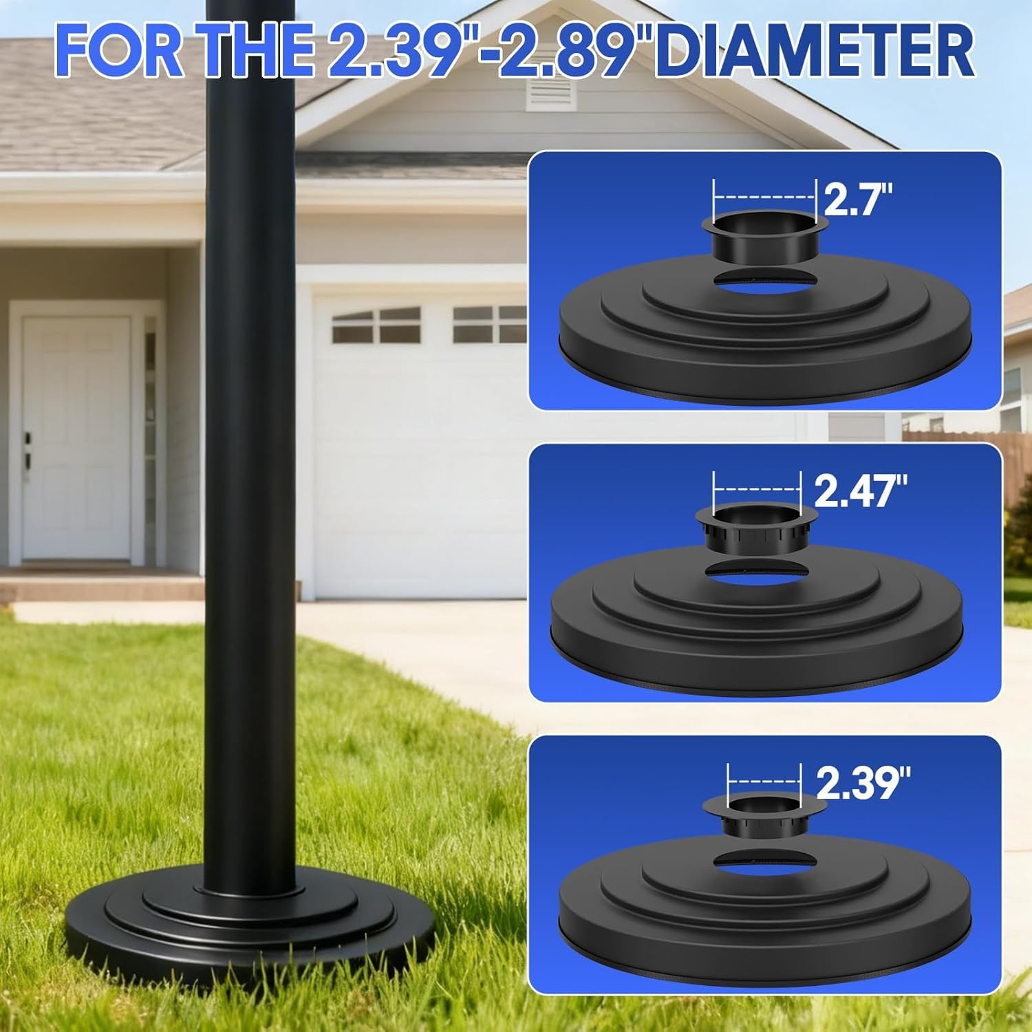 Flagpole Flash Collar Base - Satin Black Stainless Steel - Standard Profile Collar - Three Adjustable Sizes - Flag Pole Hardware