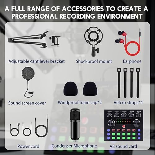 Miniatura 9 de ALSO GO Paquete de equipo de podcast, paquete de micrófono para podcast con micrófono BM-800 y tarjeta de sonido V8s, equipo de estudio de grabación