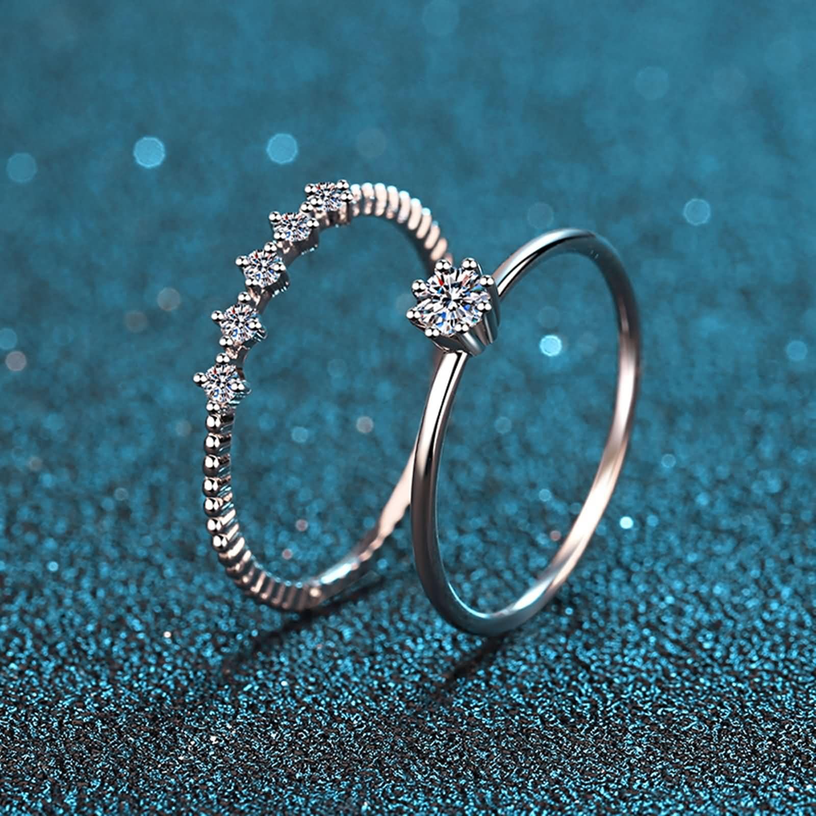 Damski pierścionek ślubny 9K / 14K / 18K Białe złoto 9K / 18K Syntetyczny Diament Okrągły Pierścionek Pierścionek z Okrągłym Diamentem, Srebrny Pierścionek Kobiecy