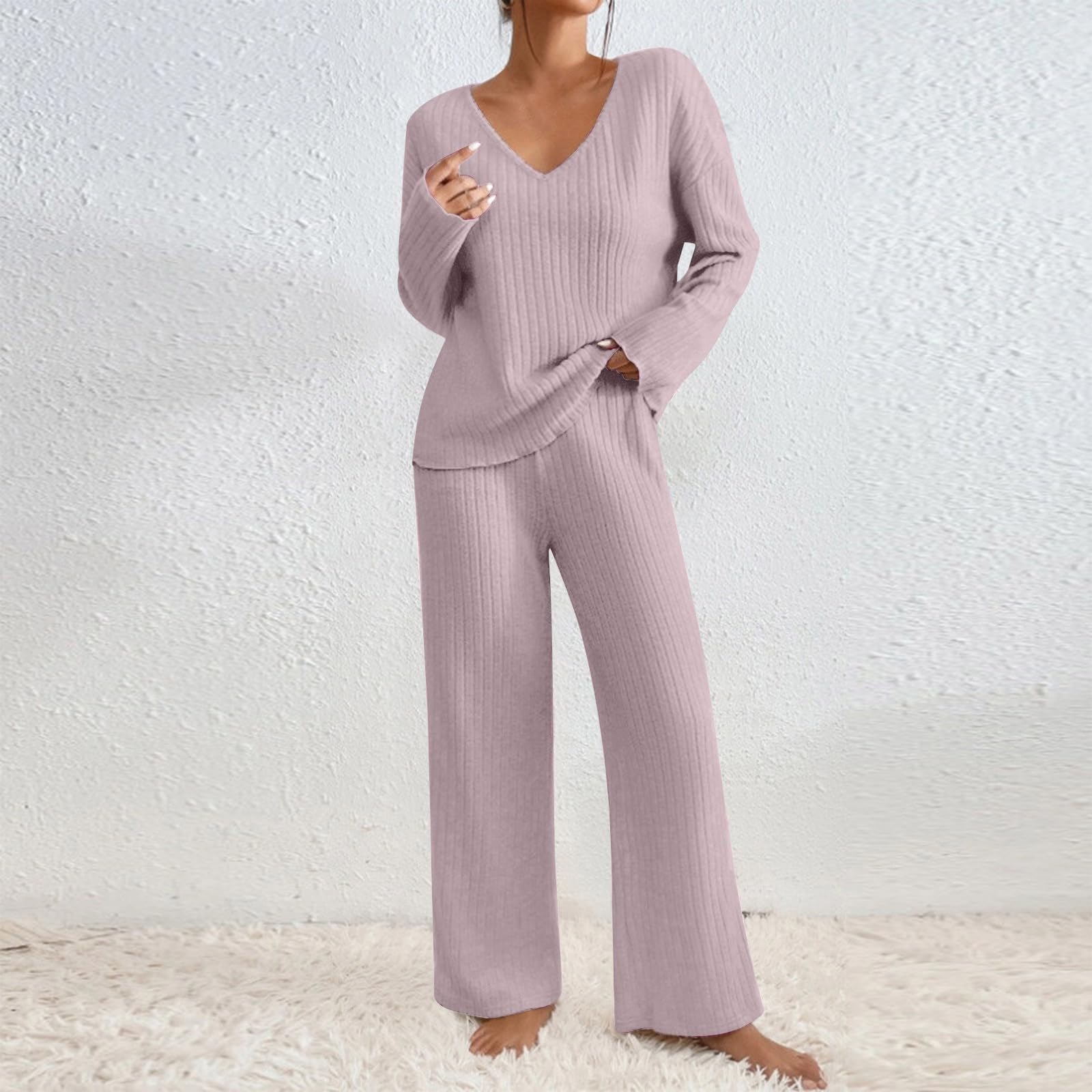 Generisch Traje de punto para mujer, conjunto acanalado, cálido, elegante