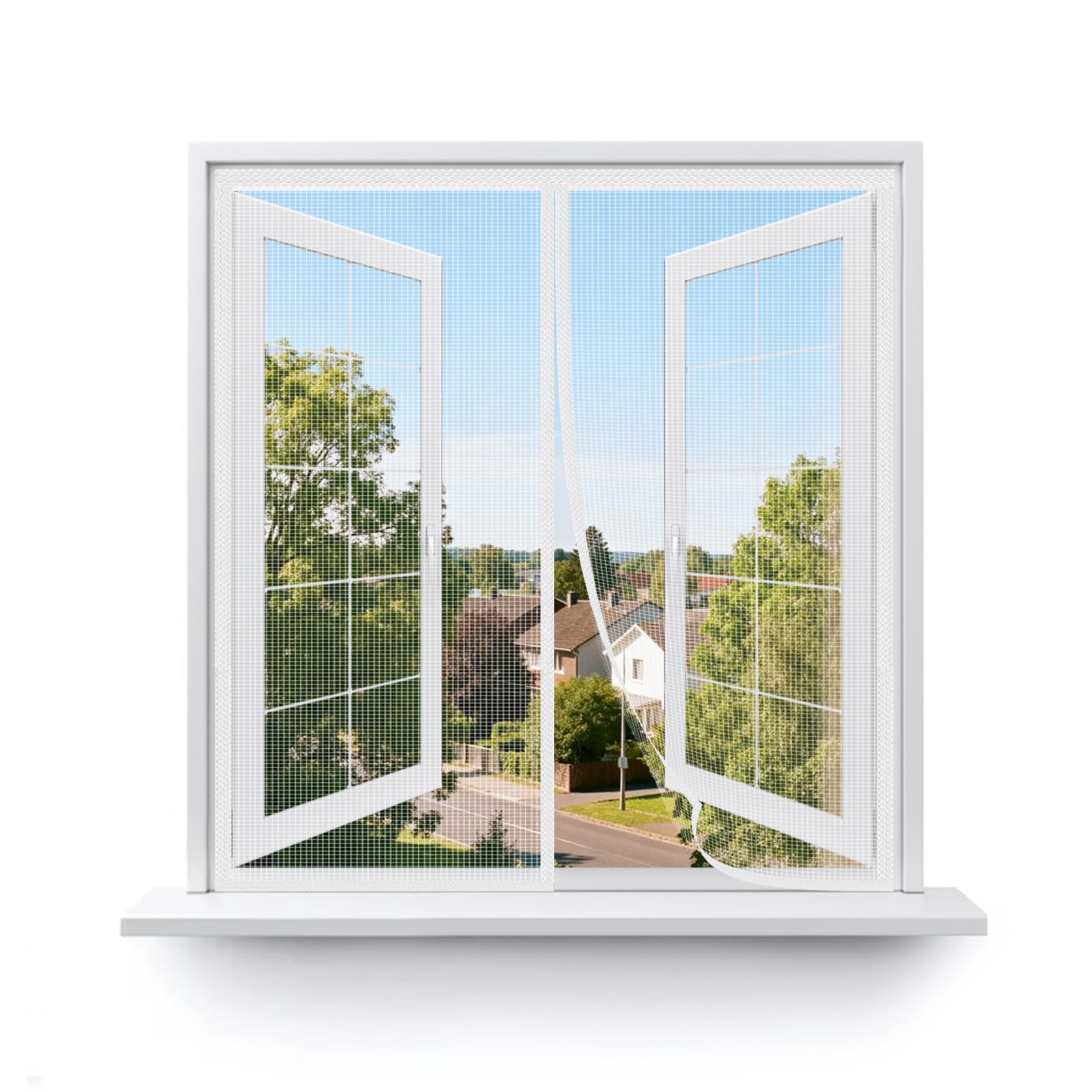 MAGICDOOR Magnetic Screen Door of Fibreglass, 110x160cm Central Opening Fly Nets for and Windows, Fine Mesh with Powerful Magnets Door Curtain, Mosquito Mesh for Bedroom Balcony-White — image 1
