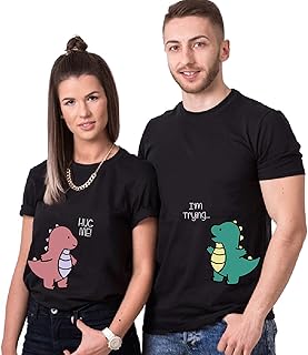 Dinosaurier Pärchen T-Shirt Für Anime Couple T-Shirt Paar T-Shirt Partnerlook Partner-Geschenke Für Liebespaar Baumwolle 1 Stück