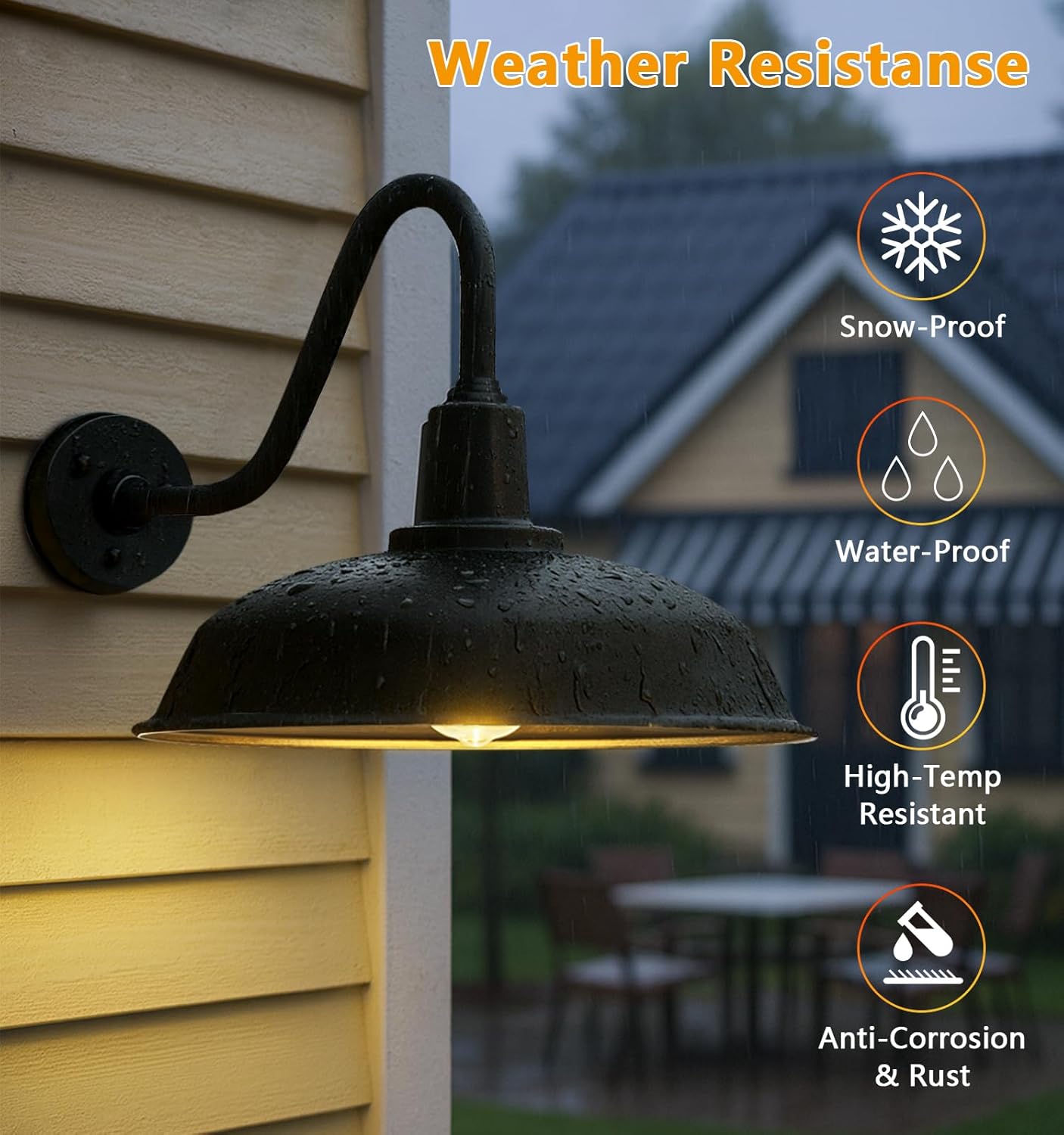 24" Extra Large Black Outdoor Gooseneck Barn Light, Classic Rustic Style Gooseneck Barn Light for Barns, Patios and Patios