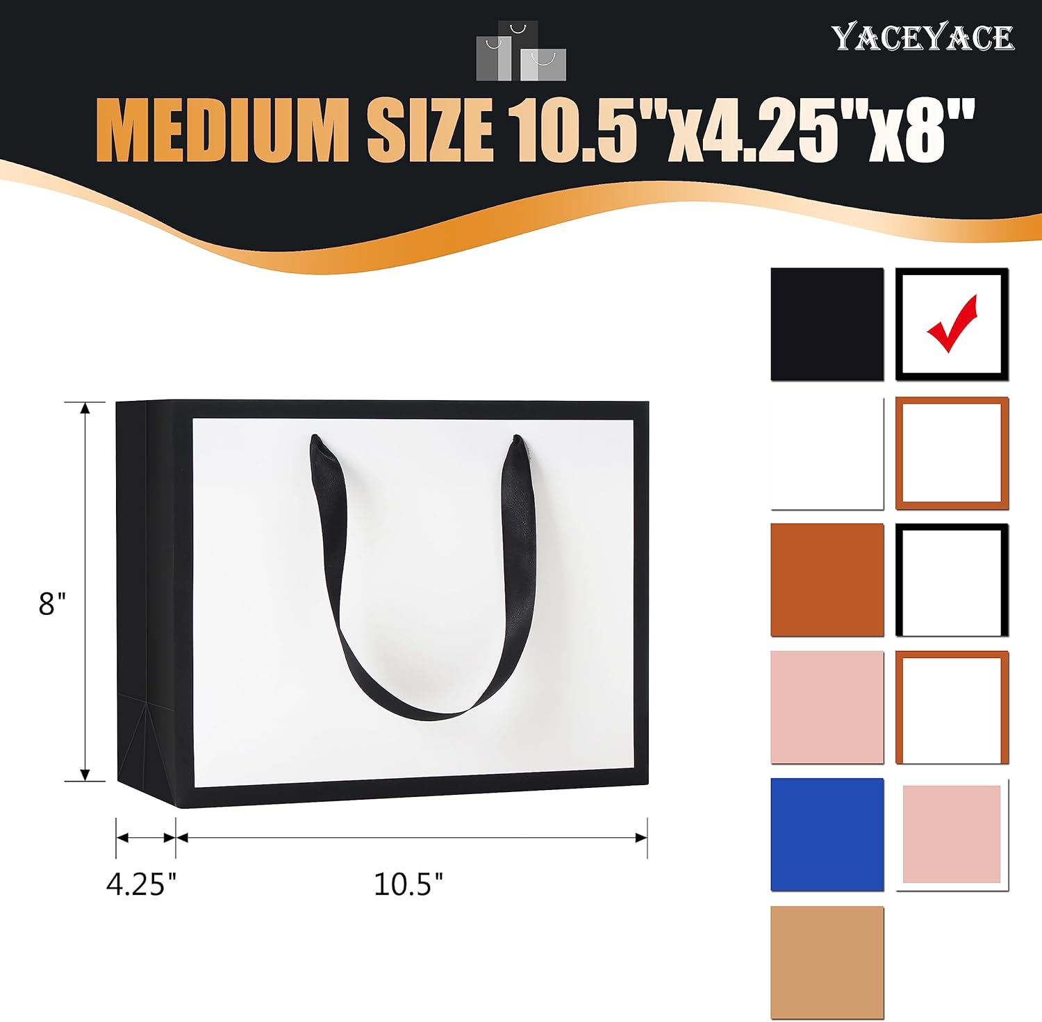 YACEYACE Black and White Gift Bags - Bulk 10Pcs, Medium Boutique Bags with Handles for Wedding, Party, Birthday - Retail - Image 3