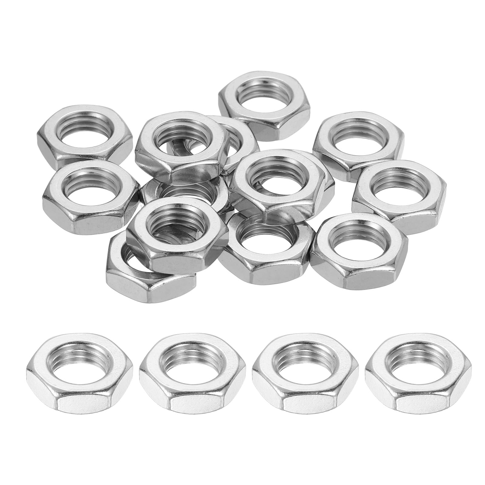 sourcing map M12x1.5mm Hex Nuts, 18Pcs 304 Stainless Steel Metric Fine Thread Hexagon Lock Nuts Fasteners for Machinery Automotive Industrial Use, 18mm / 0.71" Width 6mm / 0.24" Height